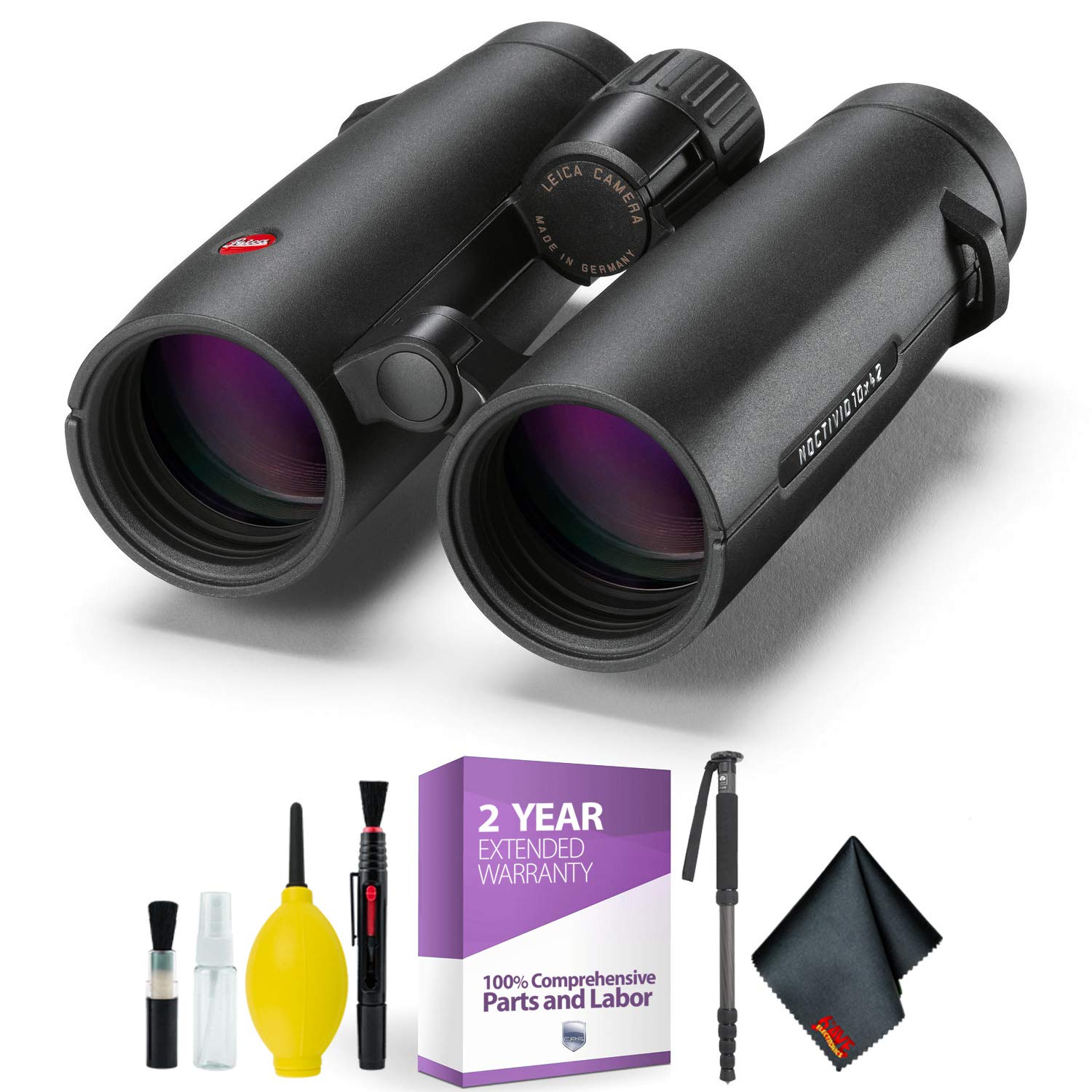 Leica 10x42 ノクティビッド 小型望遠鏡 (黒いこと) + 洗い濯ぎ一揃いの道具 エッセンシャルアクセサリーバンドル