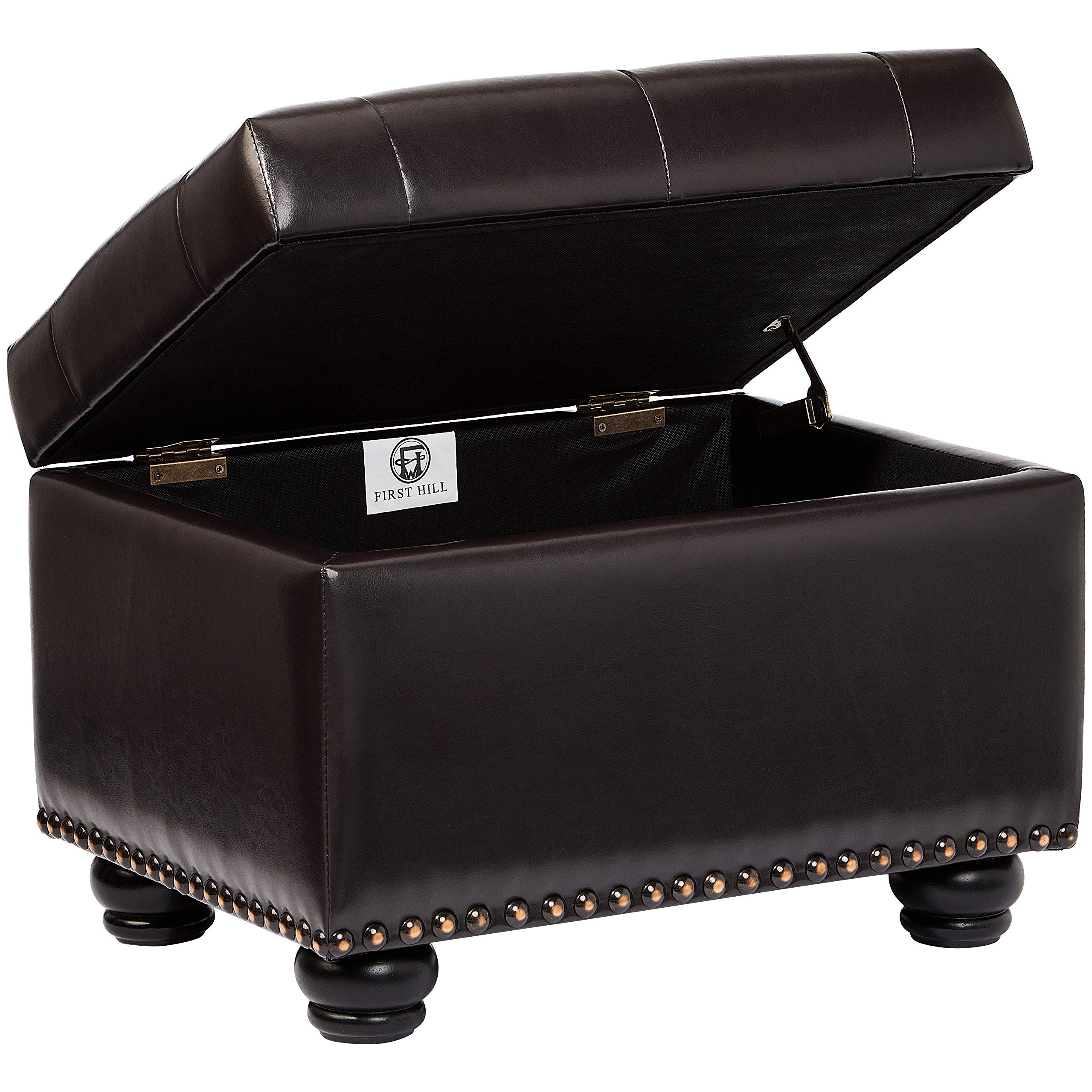 First Hill Callah Rectangular Faux-Leather Storage Ottoman with Tufted Design  Monday Espresso 141［並行輸入］