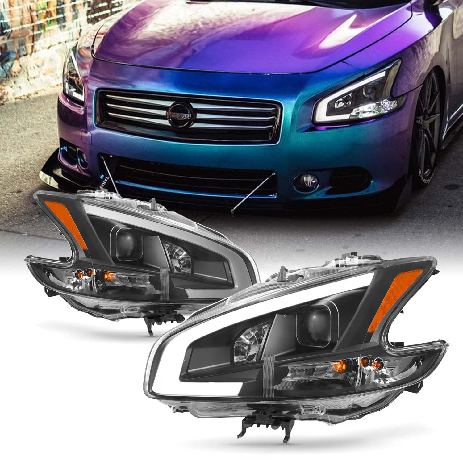 2009 2010 2011 2012 2013 2014 日産マキシマ LED DRL ライトチューブプロジェクターフロントヘッドランプ - 黒いこと
