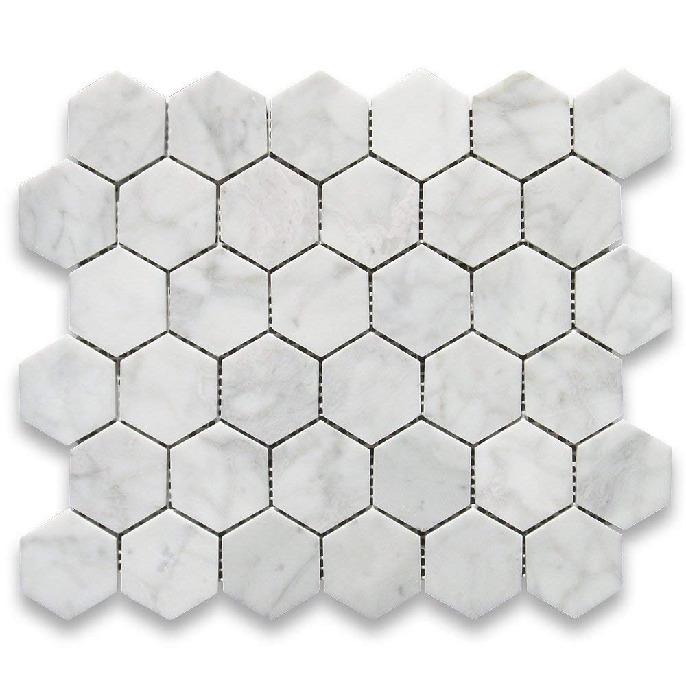 Bianco Carrara ホワイト大理石 ホーニング 2インチ 六角形 モザイクタイル 50 sheets