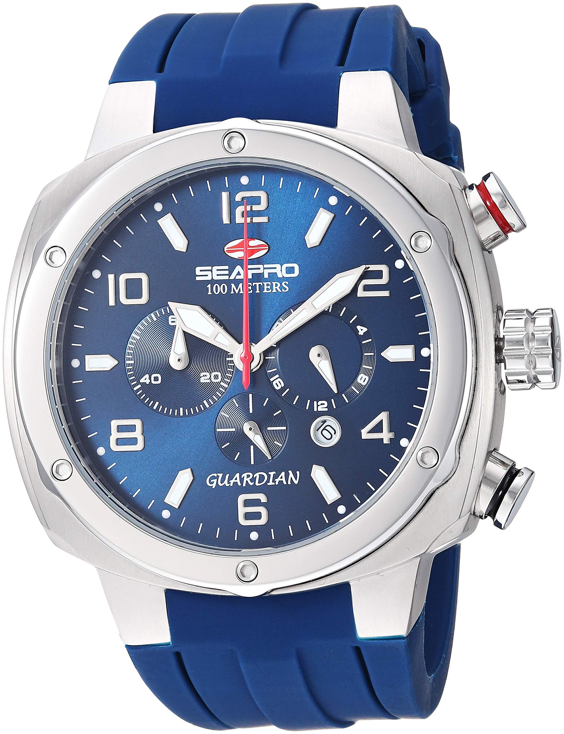 Seapro Men's Guardian 44mm Blue Silicone Band Steel Case Quartz Analog Watch SP3343