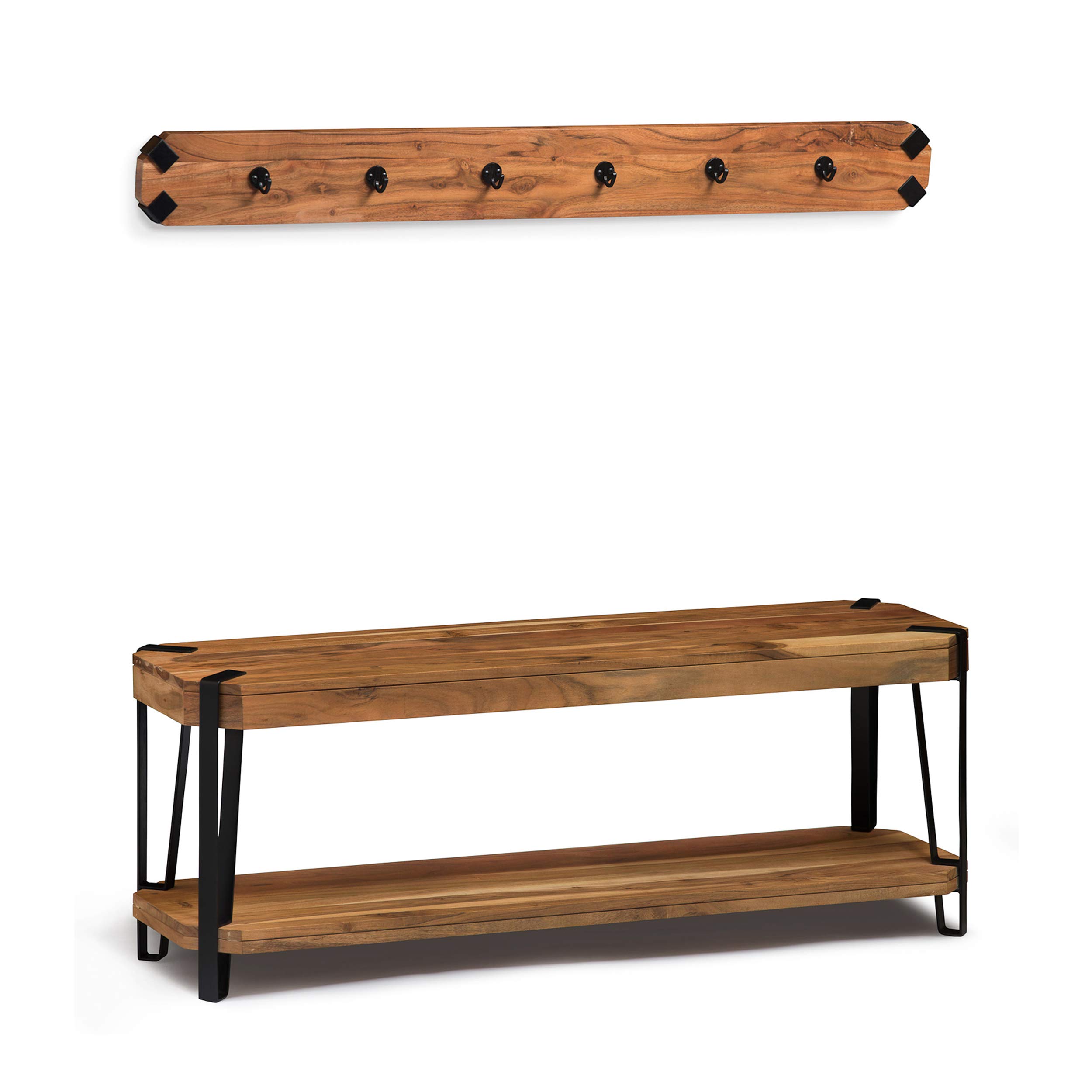 Alaterre Furniture Ryegate Natural Live Edge 48 Coat Bench and Hook Set 141［並行輸入］