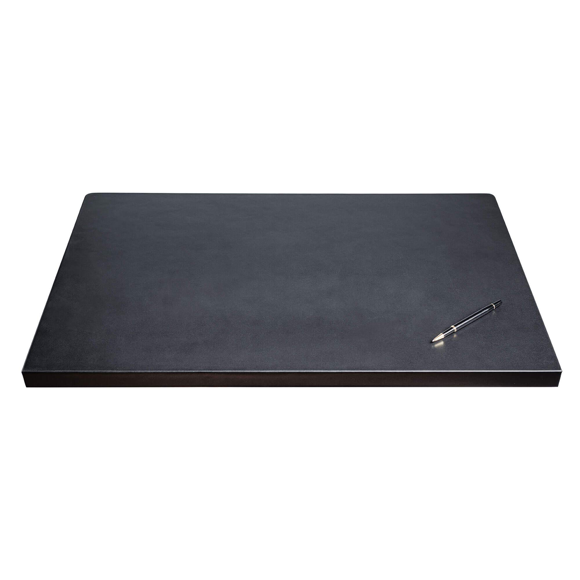 Black Leather 30 x 19 Desk Mat with Fixation Lip