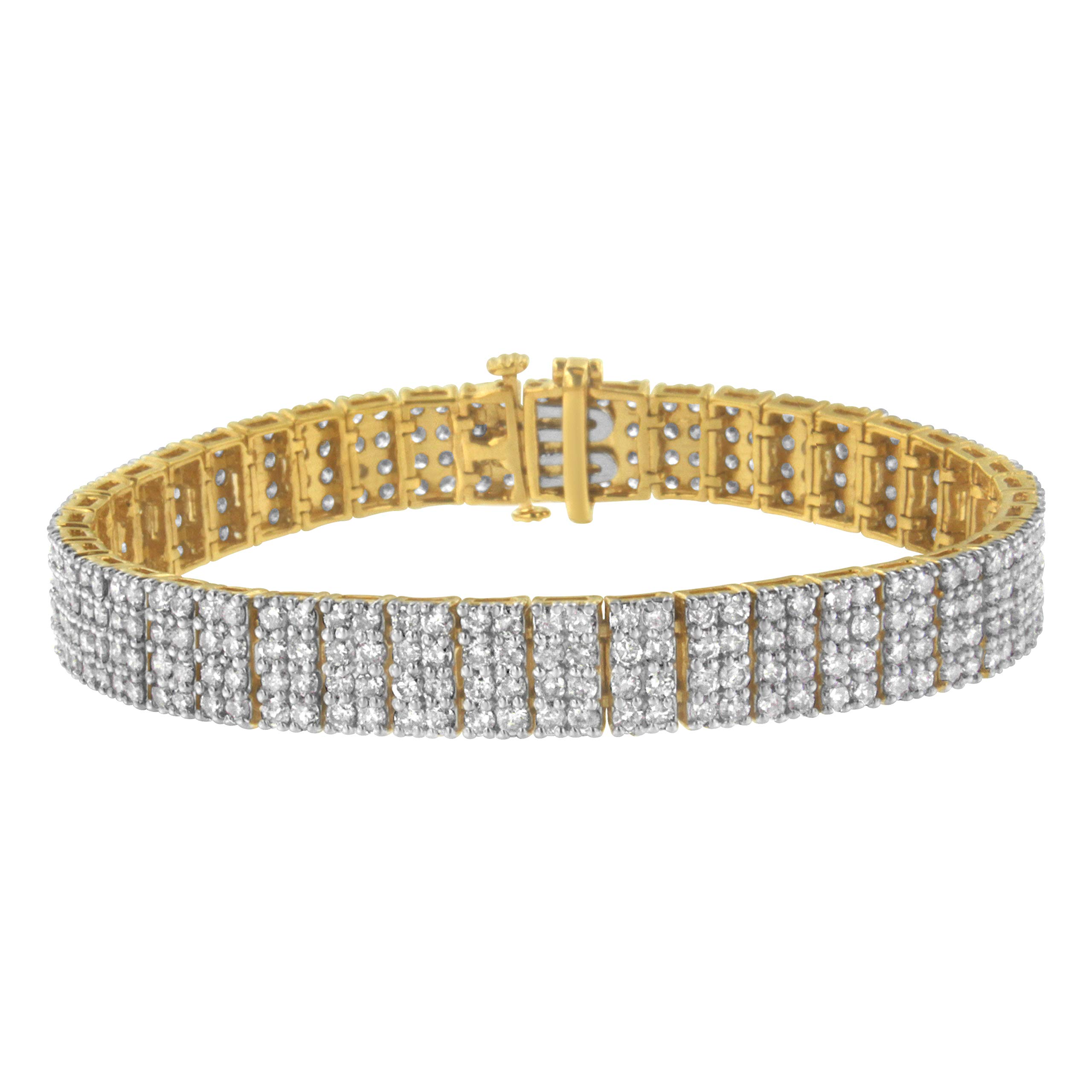 Haus of Brilliance 2ミクロン 14KT イエローゴールドメッキ スターリングしろがね色 金剛石 庭球腕輪 (10カラット K-L 色つや I2-I3クラリティ)