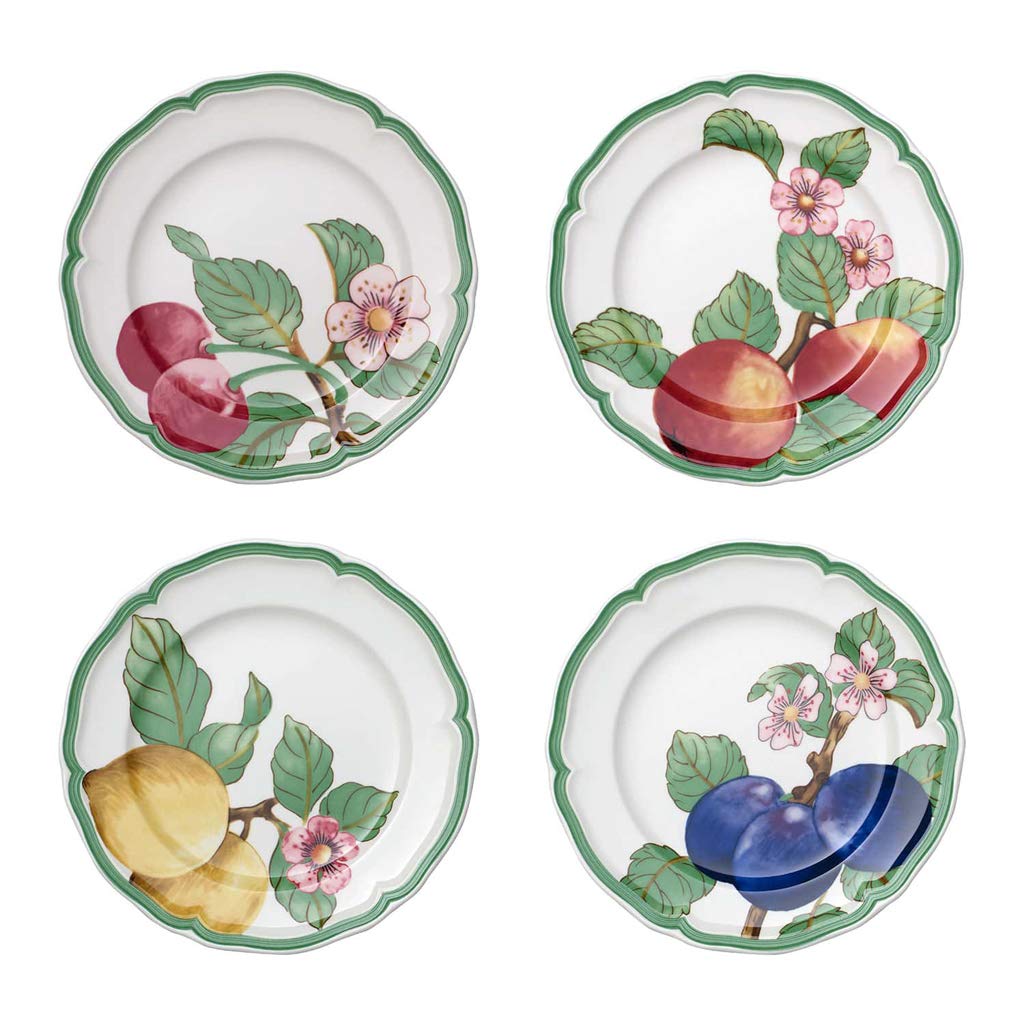 Villeroy & Boch フレンチガーデン モダンフルーツサラダプレート 4枚セット 8.25インチ プレミアム磁器 ホワイト/カラー