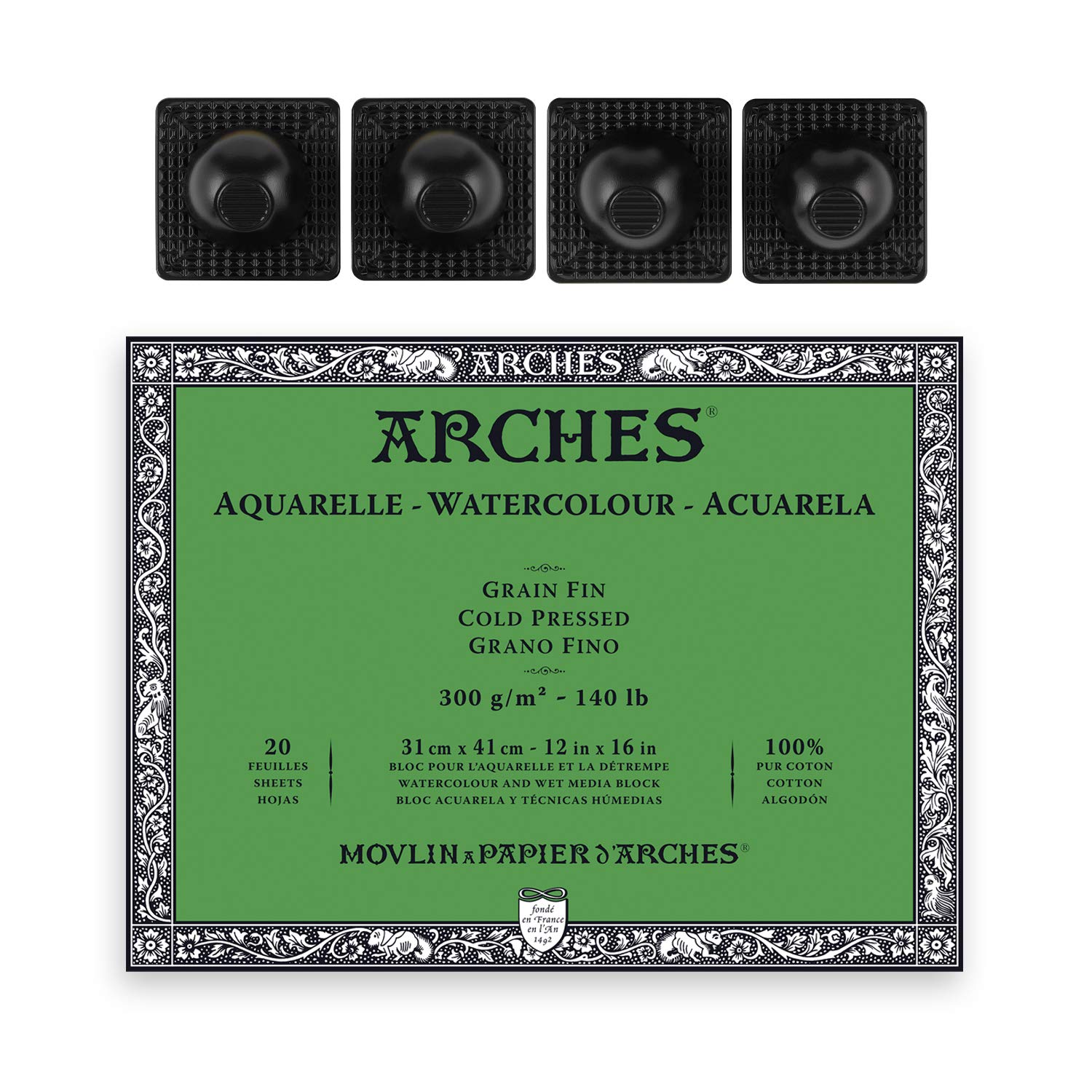 Arches 水彩紙ブロック - コールドプレス 140ポンド - 12&times;16インチ - アップサイドアングルリフト4個パック｜global研究所 24,666円