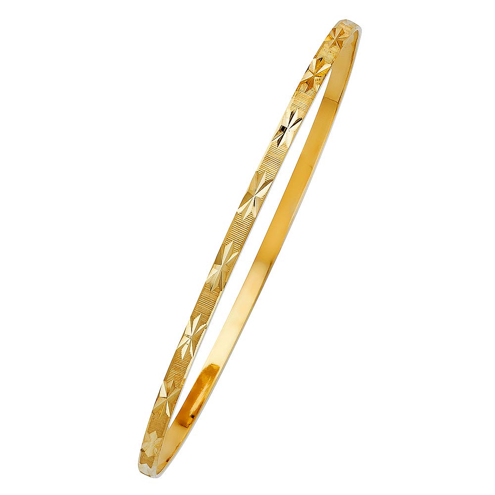 Wellingsale 14k ソリッドイエローゴールド スリップオン ダイヤモンドカット スタッキングバングル