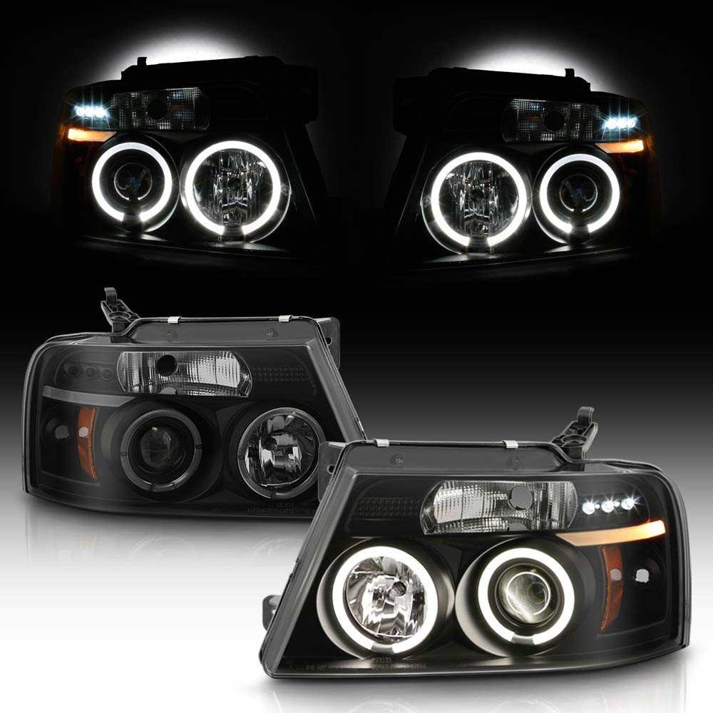 ACANII - 2004-2008 ジェラルド・r・フォード F150 LED ヘイローリング ブラックスモークドプロジェクターヘッドライトヘッドランプ、動かす席\u0026御手伝い席側