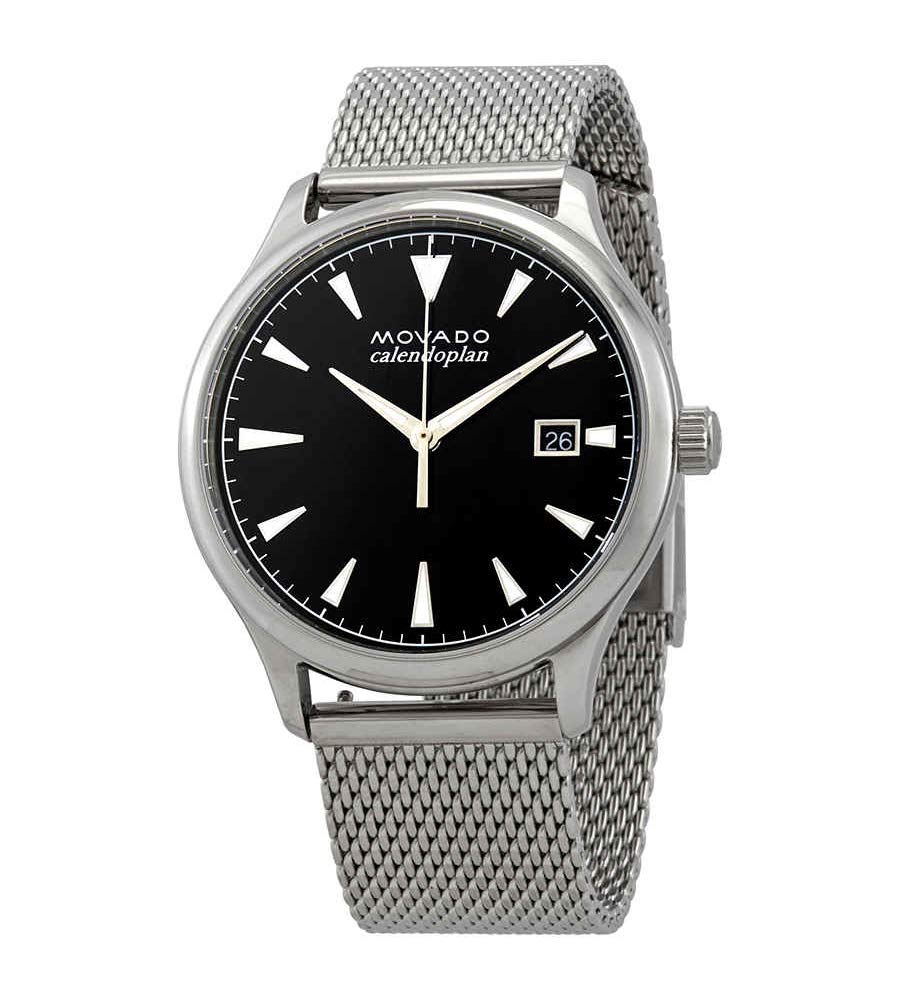 Movado Heritage ステンレススチールケース 黒いこと文字盤 ステンレススチールメッシュブレスレット メンズ 3650087  黒いこと  Mens Standard Size  今めかしい