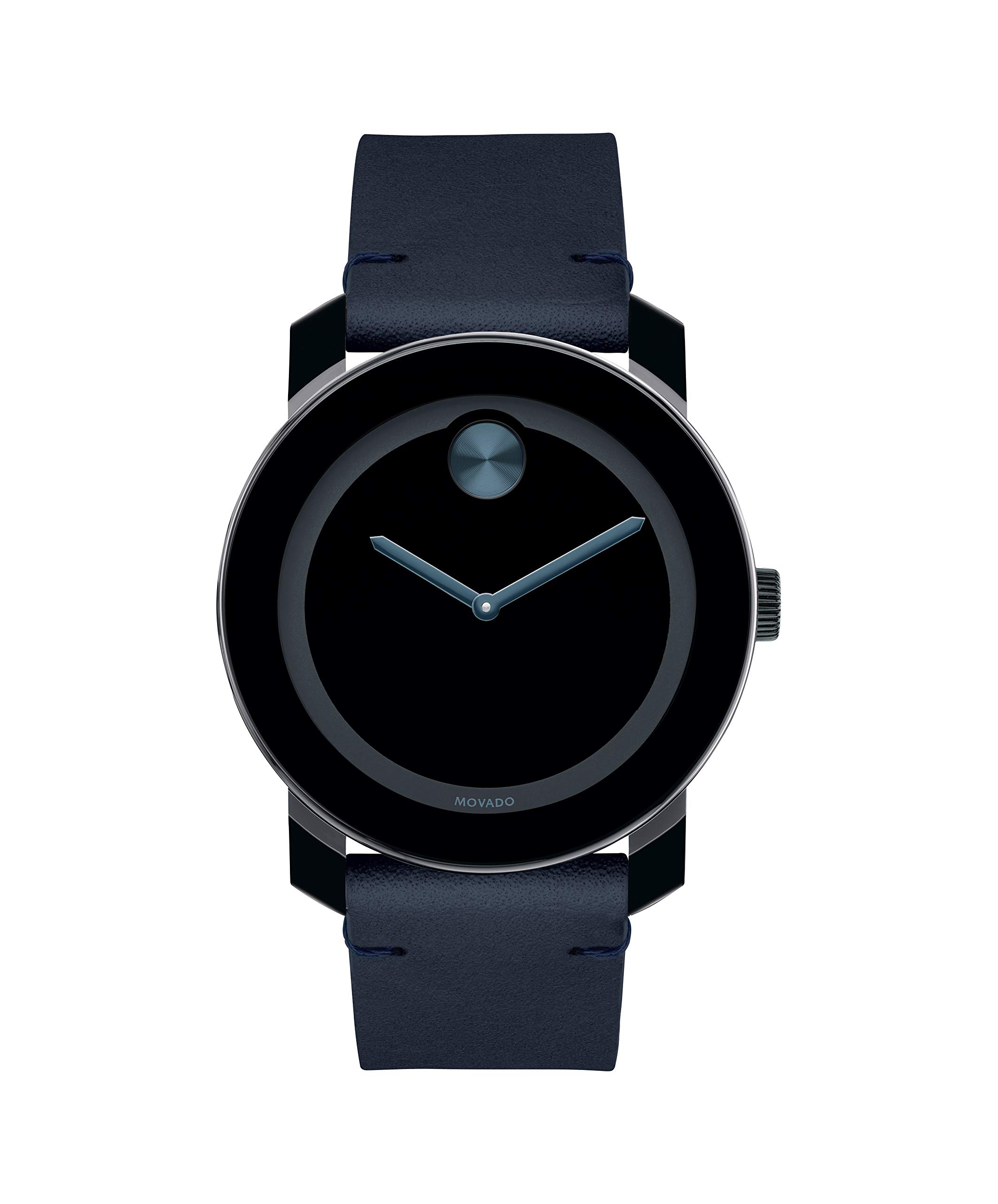 Movado Bold、Tr90ステンレススチールケース、青色文字盤、ダークネイビーレザーストラップ、黒いこと、メンズ、3600601。