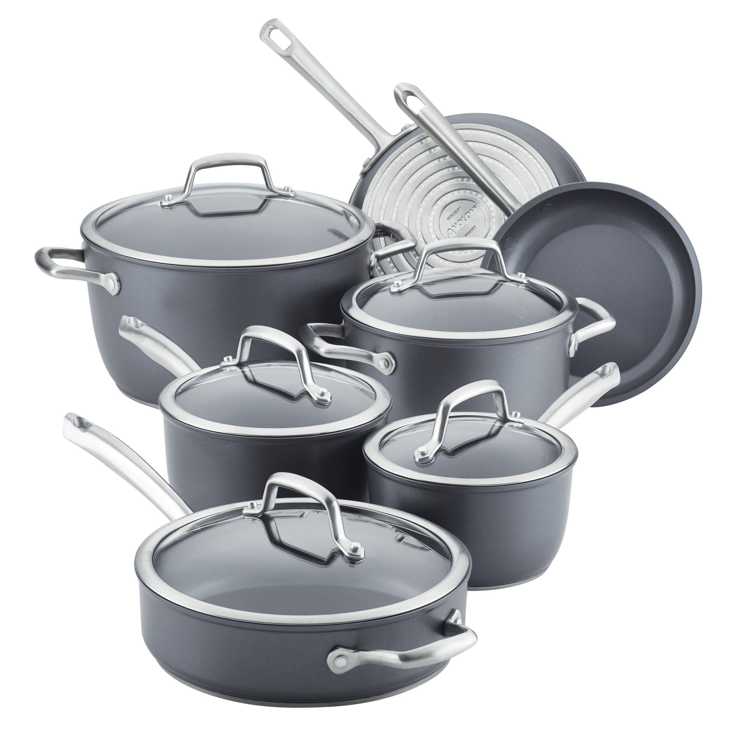 Anolon 81133 Accolade Hard Anodized Nonstick Cookware Pots and Pans Set  12 Piece  Moonstone