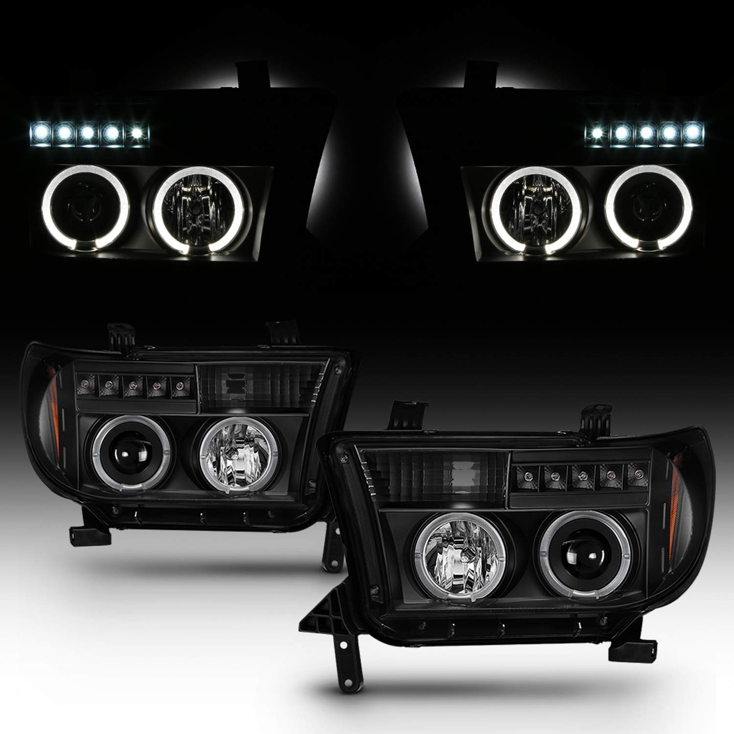 AKKON - 2007-2013 トヨタ タンドラ 2008-2017 セコイア LED ヘイロー DRL 映写機 黒いこと 前照灯 左 + 右手つだい席用