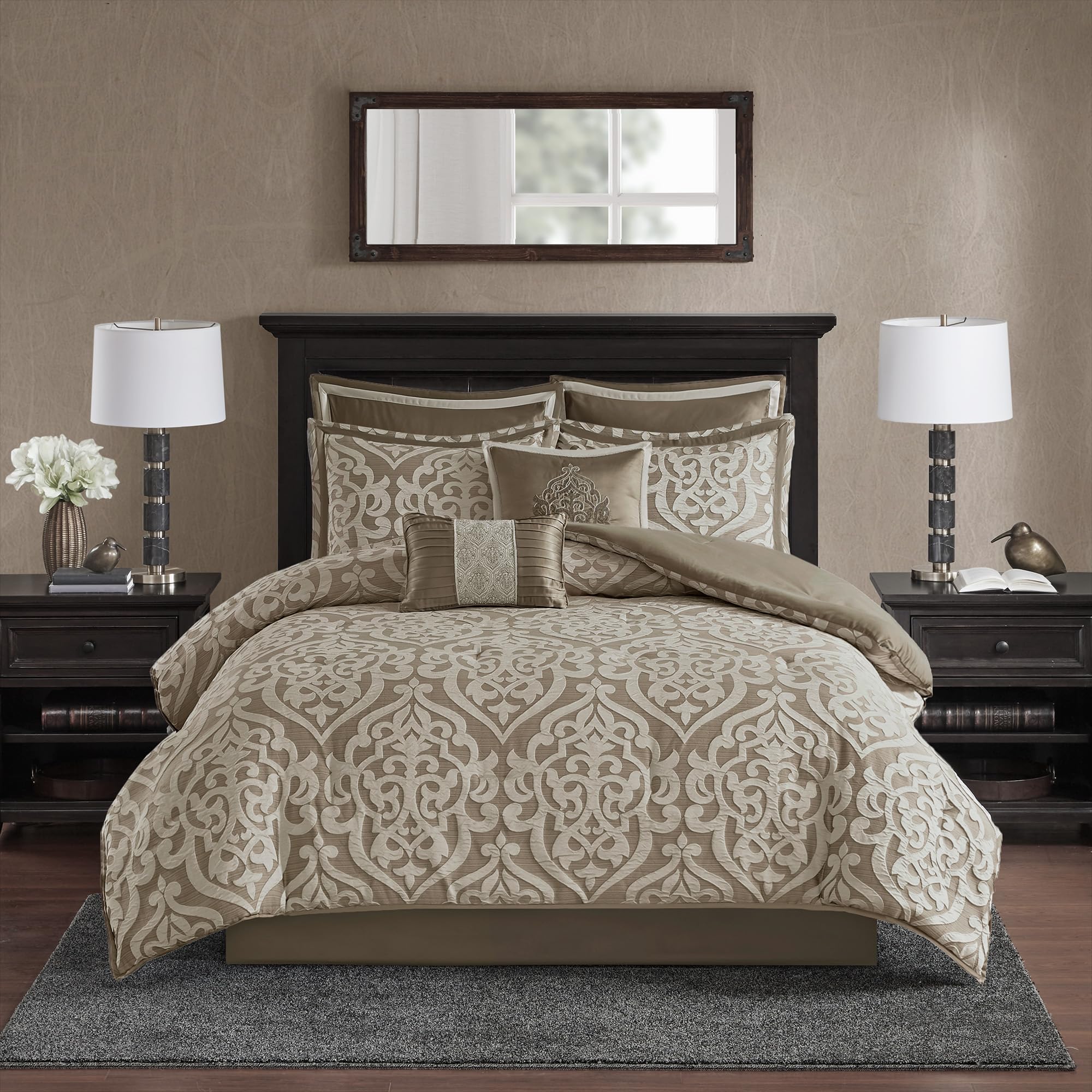 Madison Park Odette 8 Piece Jacquard Comforter Set  Queen  Tan