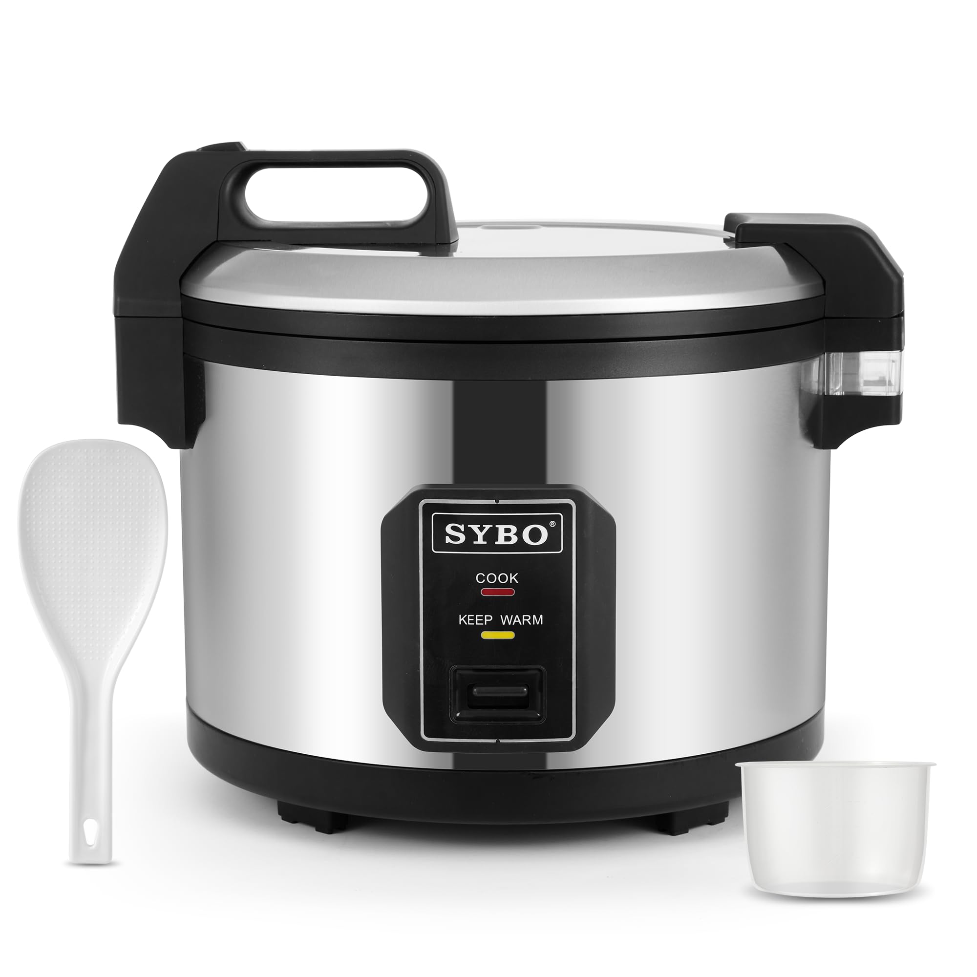 SYBO Commercial Grade Rice Cooker/Warmer 60 Cups with Hinged Lid Stainless Steel Exterior Non-Stick Insert Pot
