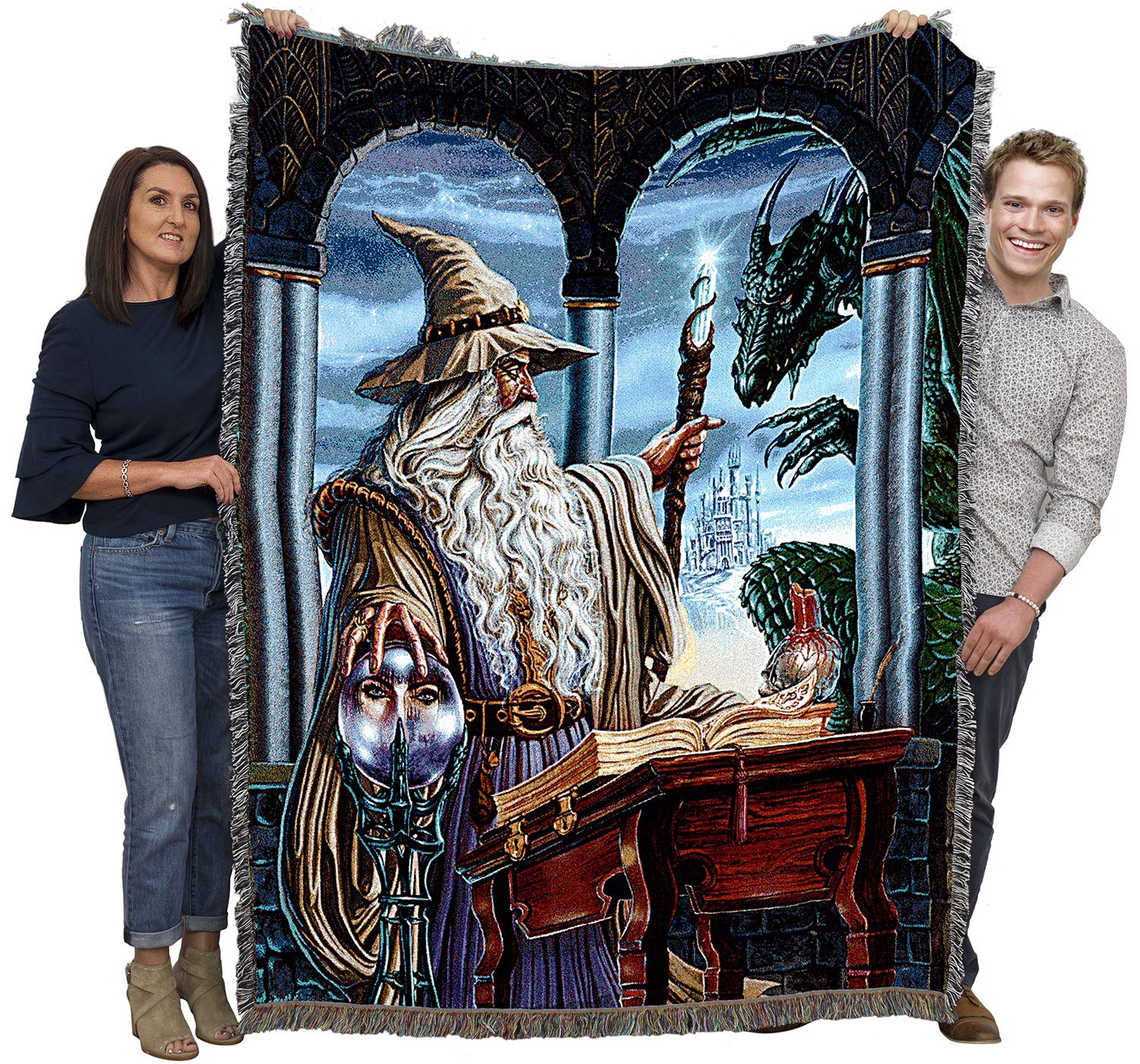 Pure Country Weavers Wizard's Emissary Dragon ブランケット Ed Beard Jr - ギフトファンタジータペストリー コットン織り - アメリカ製 (72x54)