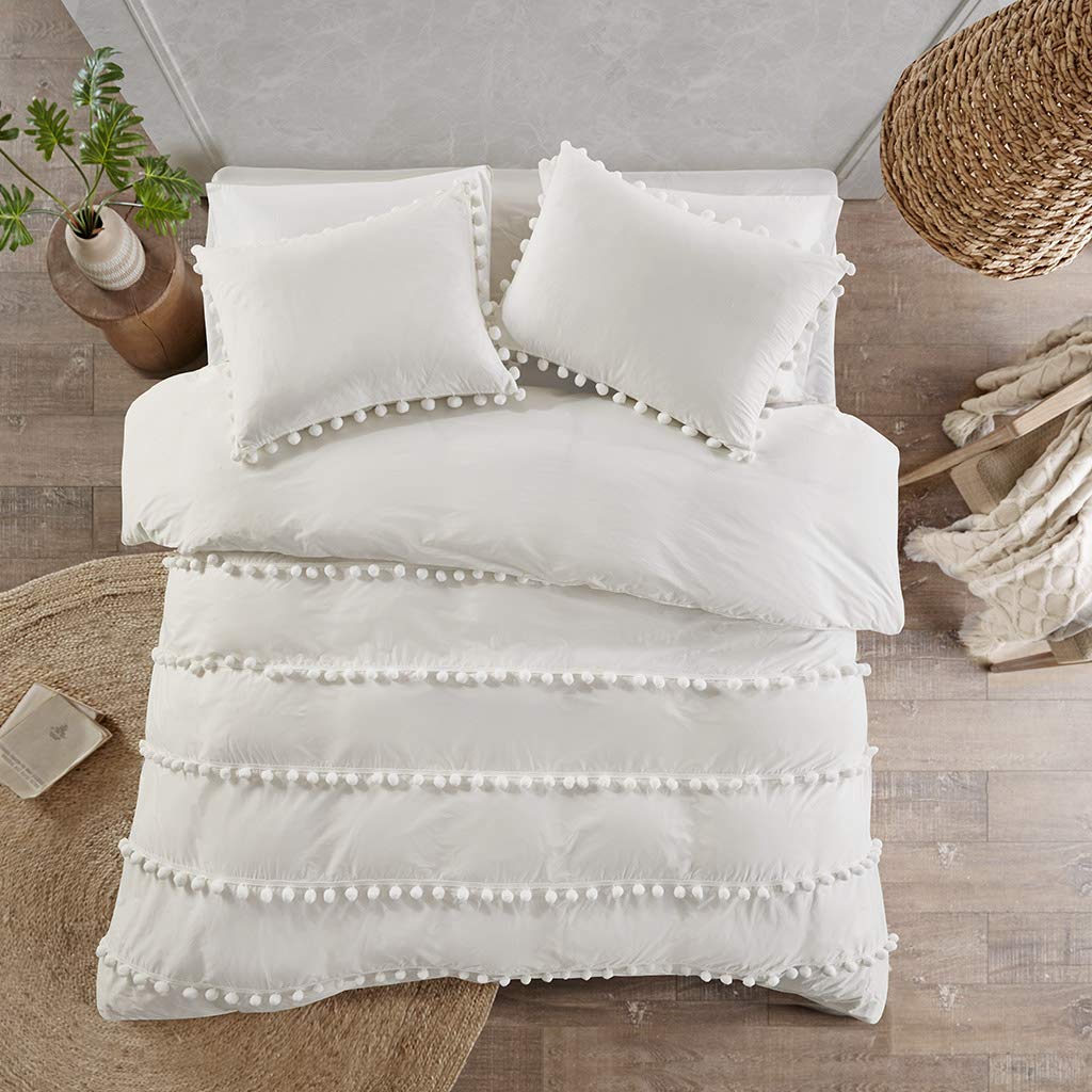 Madison Park Leona 3 Piece Pom Pom Cotton Duvet Cover Set Full/Queen