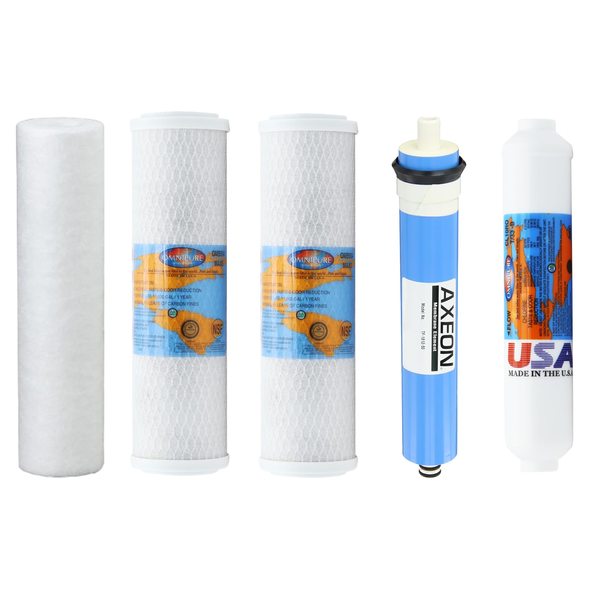 Proline Plus RO交換用フィルターキット - 米国製 1年間供給:逆浸透膜、カーボンブロックフィルター、堆積物フィルター、GACカートリッジの5つのフィルターが含まれています。