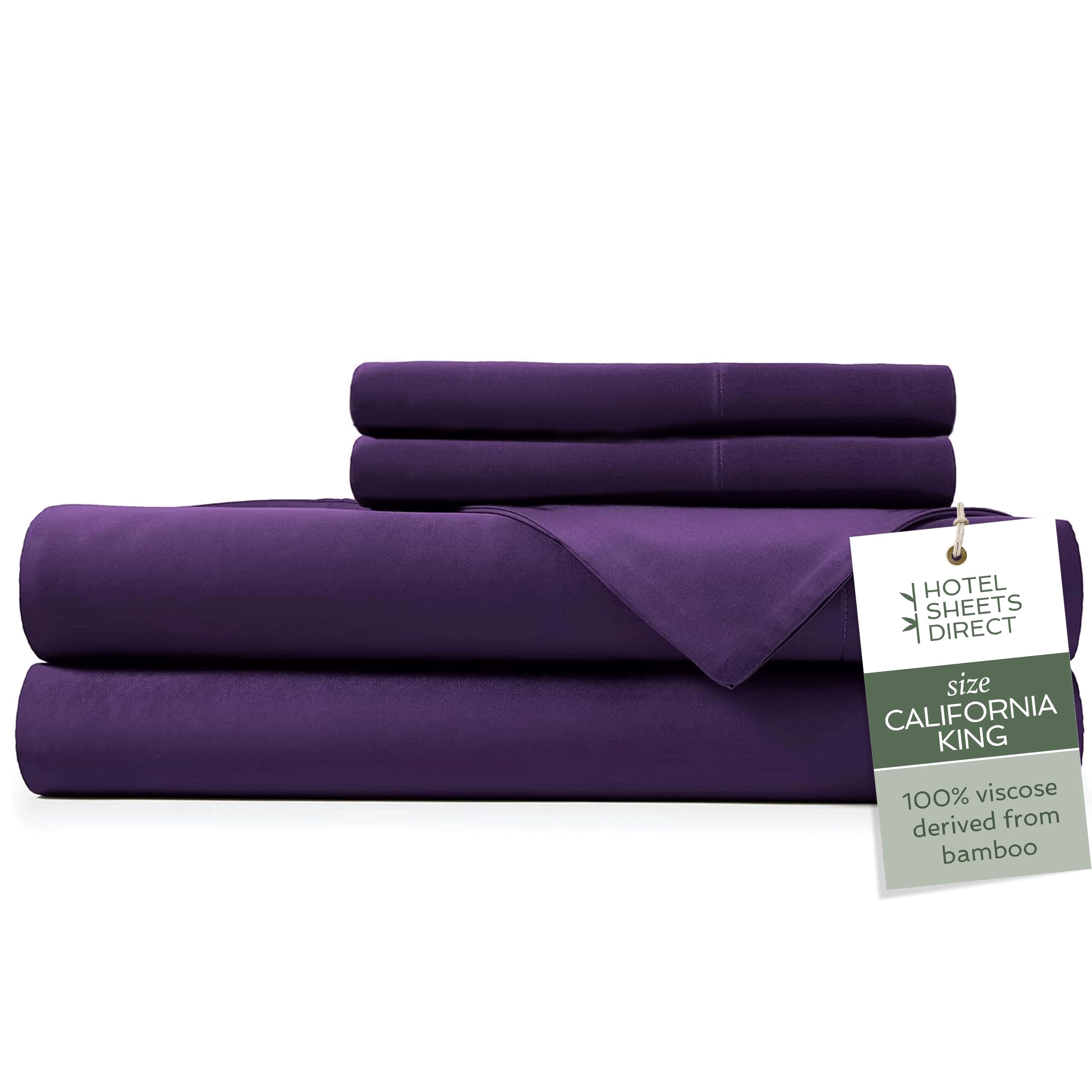 Hotel Sheets Direct 竹100%シーツ カリフォルニアキングサイズシーツと枕カバーセット 涼しい 寝具4点セット パープル