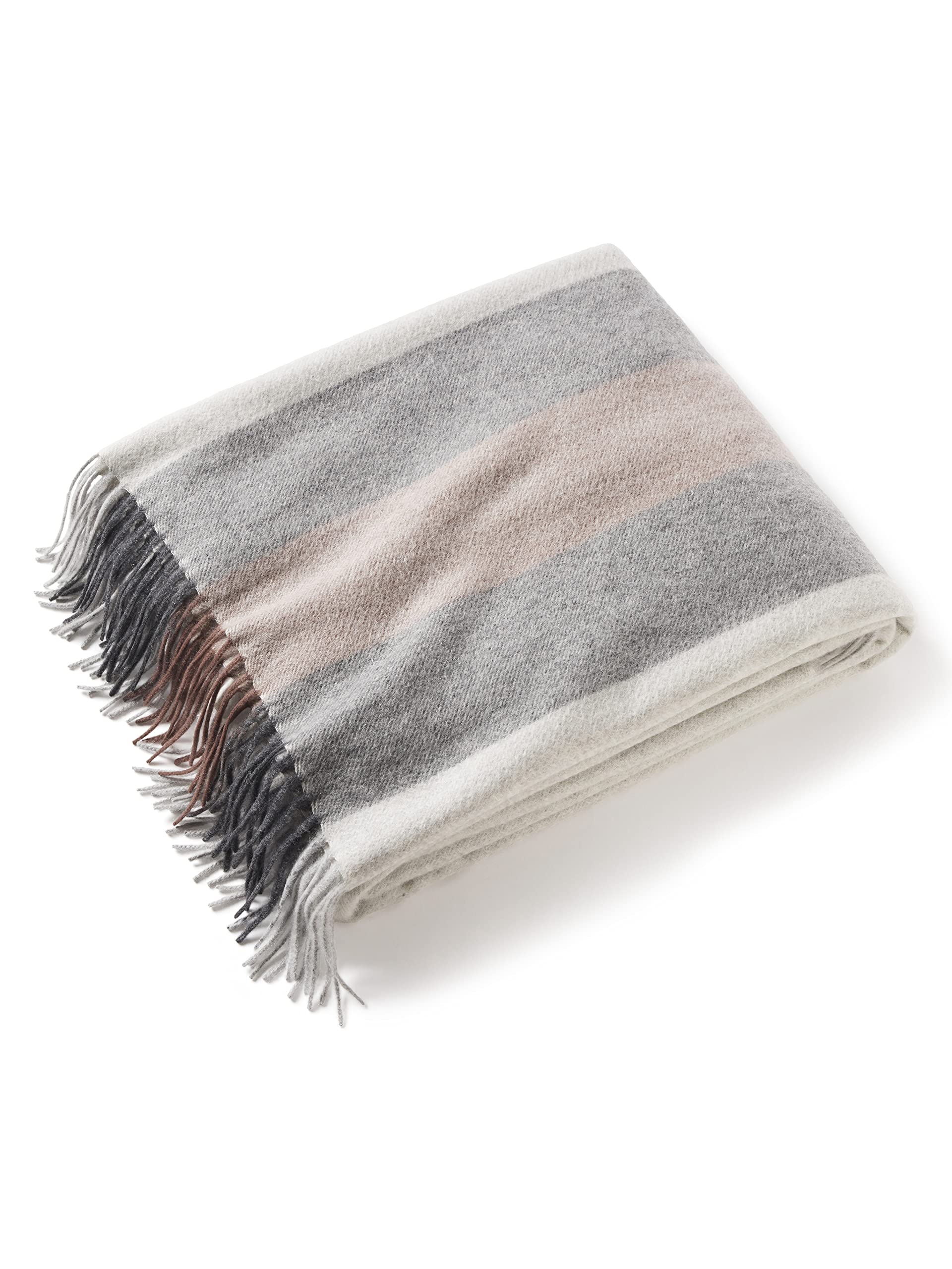 State Cashmere マルチ色合い 縞模様 老人ホーム 投げること毛布 かざり付けるフリンジ付き添い人 100%ピュアカシミア ウルトラホンブルグ帽 声遣い毛布 寝いす、寝いす、臥榻用 (薄墨色/黒いこと/赤銅色、70inx50in)