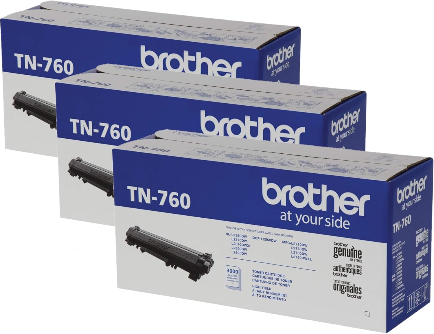 Brother TN-760 DCP-L2550DW HL-L2350DW 2370 2370 2390 2395 MFC-L2710 L2750 2750DW XL 交換用トナーカートリッジ (ブラック) 小売パッケージ/トナーカートリッジ3個