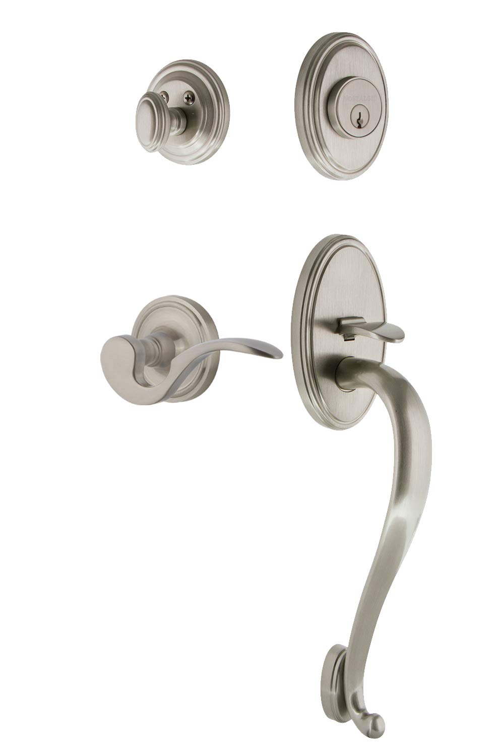 Nostalgic Warehouse 767322 Classic Plate S Grip with Right-Handed Manor Lever Entry Set Backset Size: 2-3/8 Satin Nickel