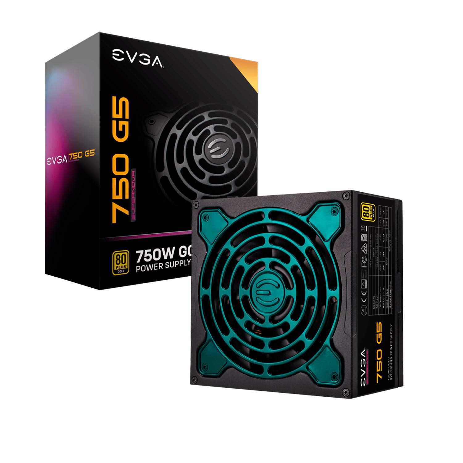 EVGA 750 G5、80 Plus Gold 750W、フルモジュラー、Fdb愛読者付き添い人ECO流行り物、100%日本コンデンサ、パウダーコンパクト150粍大いさ、ワット数 220-G5-0750-X1