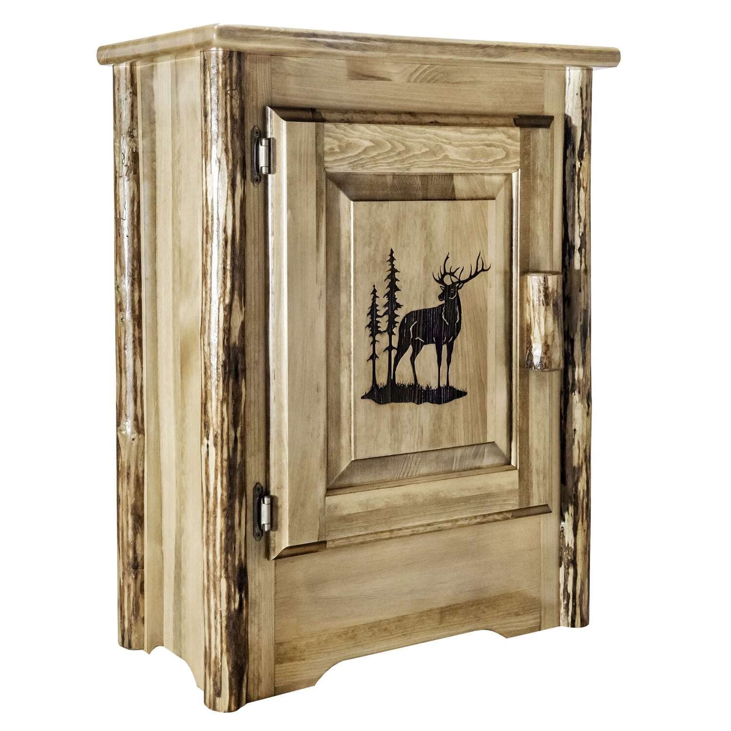 Montana Woodworks Glacier Country Collection Accent Cabinet with Laser Engraved Elk Design Left Hinged Stained and Lacquered 141［並行輸入］｜global研究所