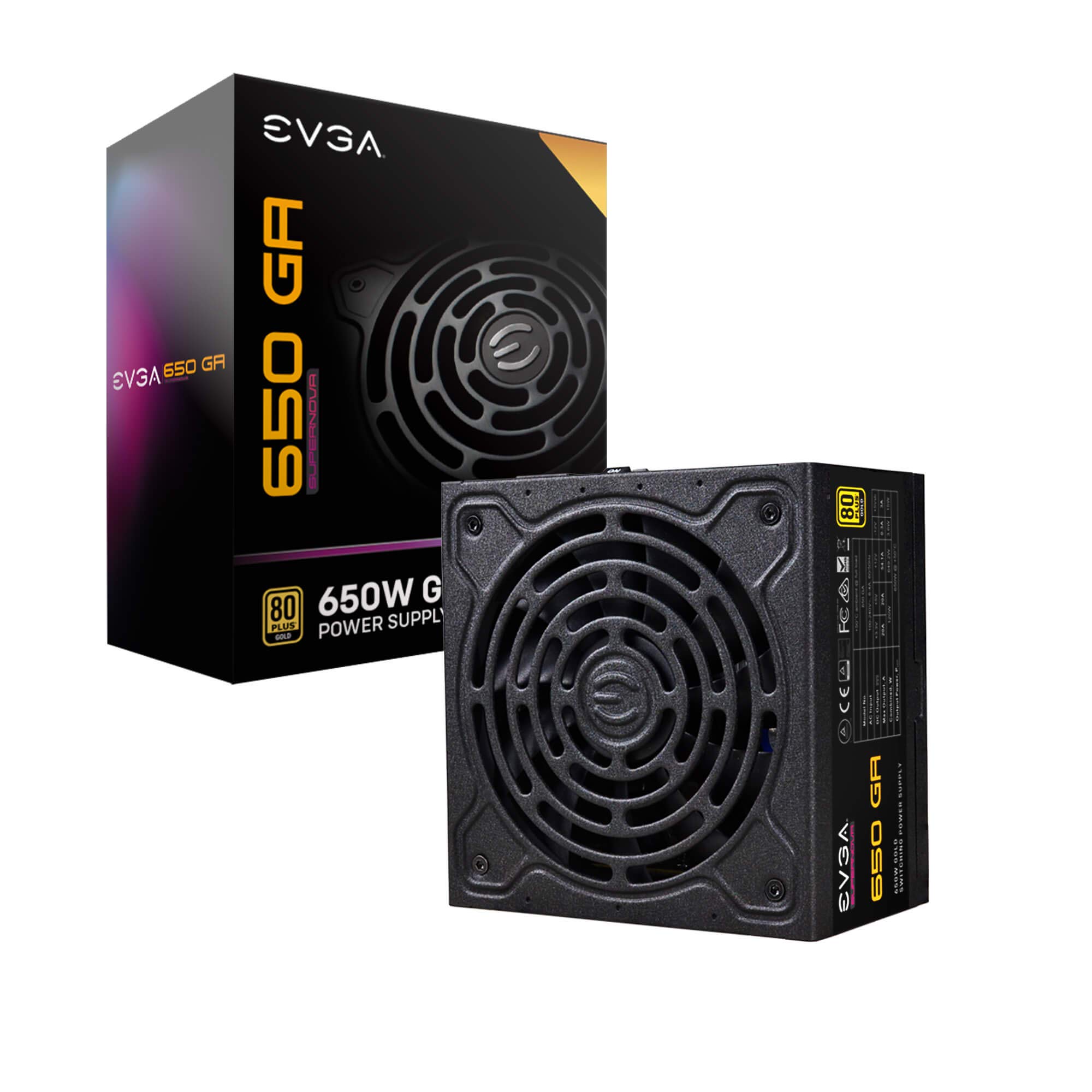 EVGA 650W SuperNOVA 650 GA、80プラスゴールド完全モジュラーECOモード、DBBファン付き10 コンパクト150 mmサイズ電源220-GA-0650-X1｜global研究所