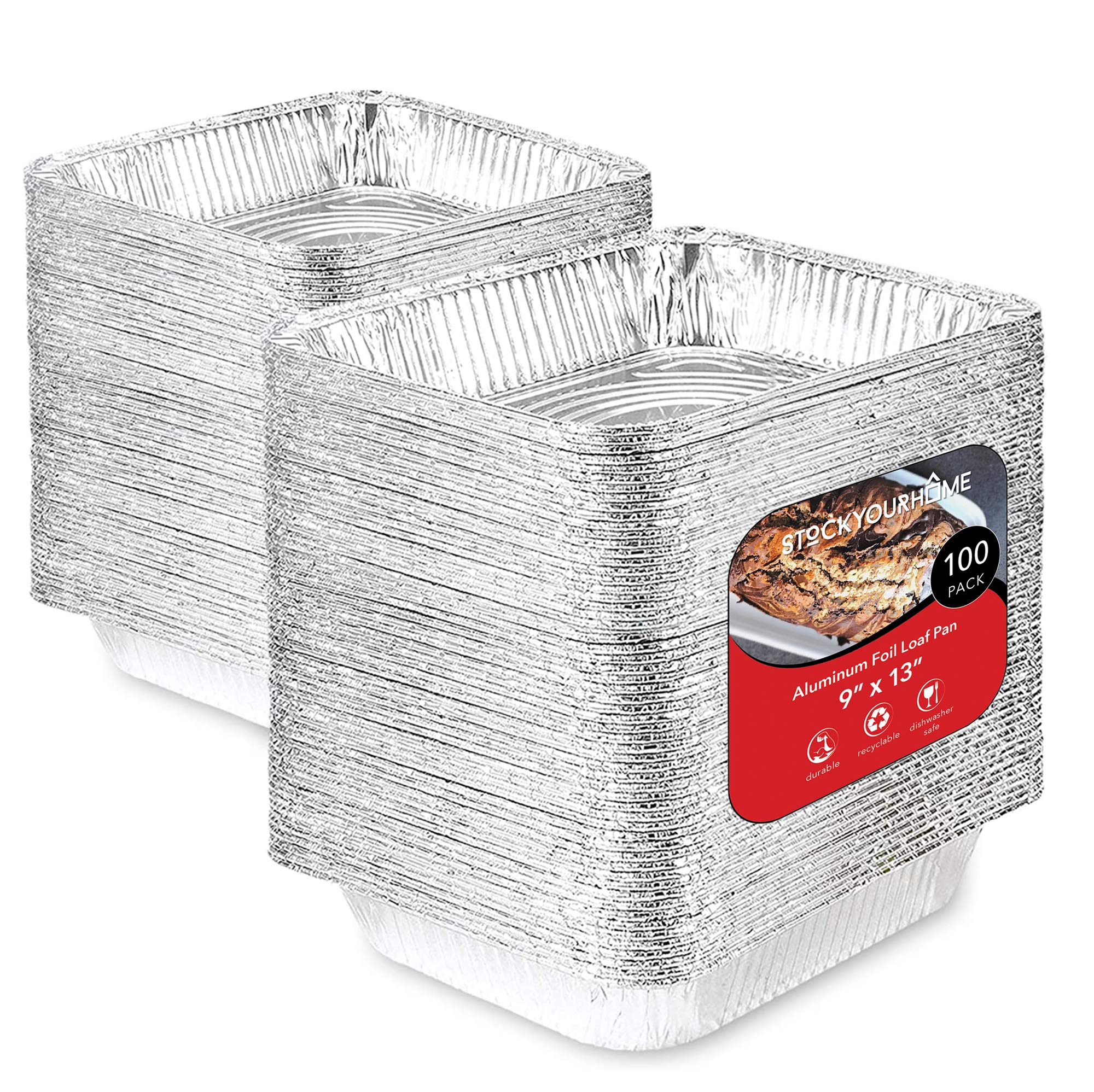 軽銀食麺麭 9 x 13in 使い捨てホイルベーキングパン (100枚容器に並べる) - 二分の一大きさ スチームテーブルディープパン - 錫箔食麺麭 一皿分の料理、熱する、保護すること、食料雑貨類の繰り合わせるに至適