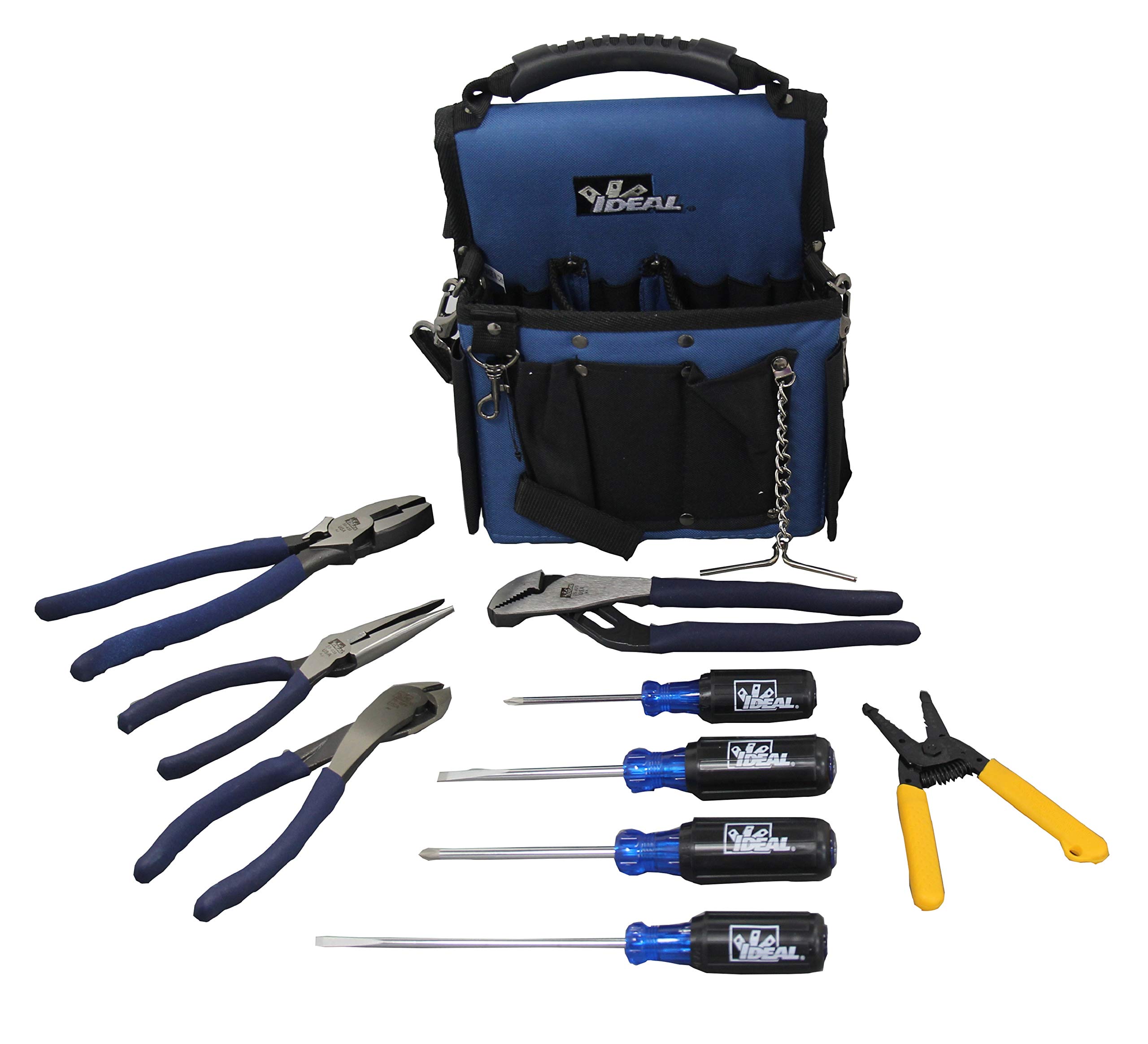 IDEAL Electrical 30-729 職業的明かり科学技術者一揃いの道具 - (4) プライヤー (1) Tストリッパ (4) 螺子釘１番ウッド (1) トートツールバッグ (1) 取りはらい能力のあるなストラップ\u0026胴締め 11点一揃いの道具