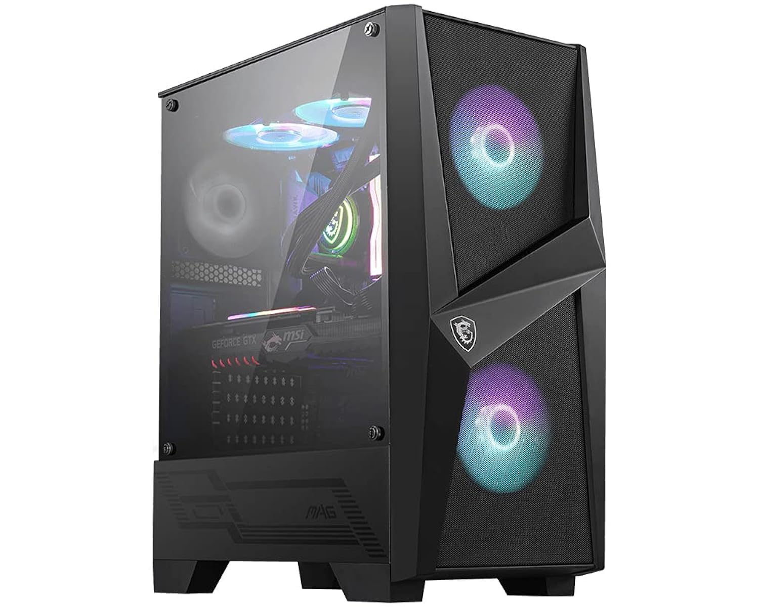 MSI MAG Forge 100R ミッドタワー ゲーミングコンピューターケース 黒いこと 2X 120粍 ARGB PWM 気違い 1x 120粍 気違い 1-6 ARGB こしき ミスティックライト同時発生 強化因子瑠璃ダイアログボックス ATX mATX Mini-ITX