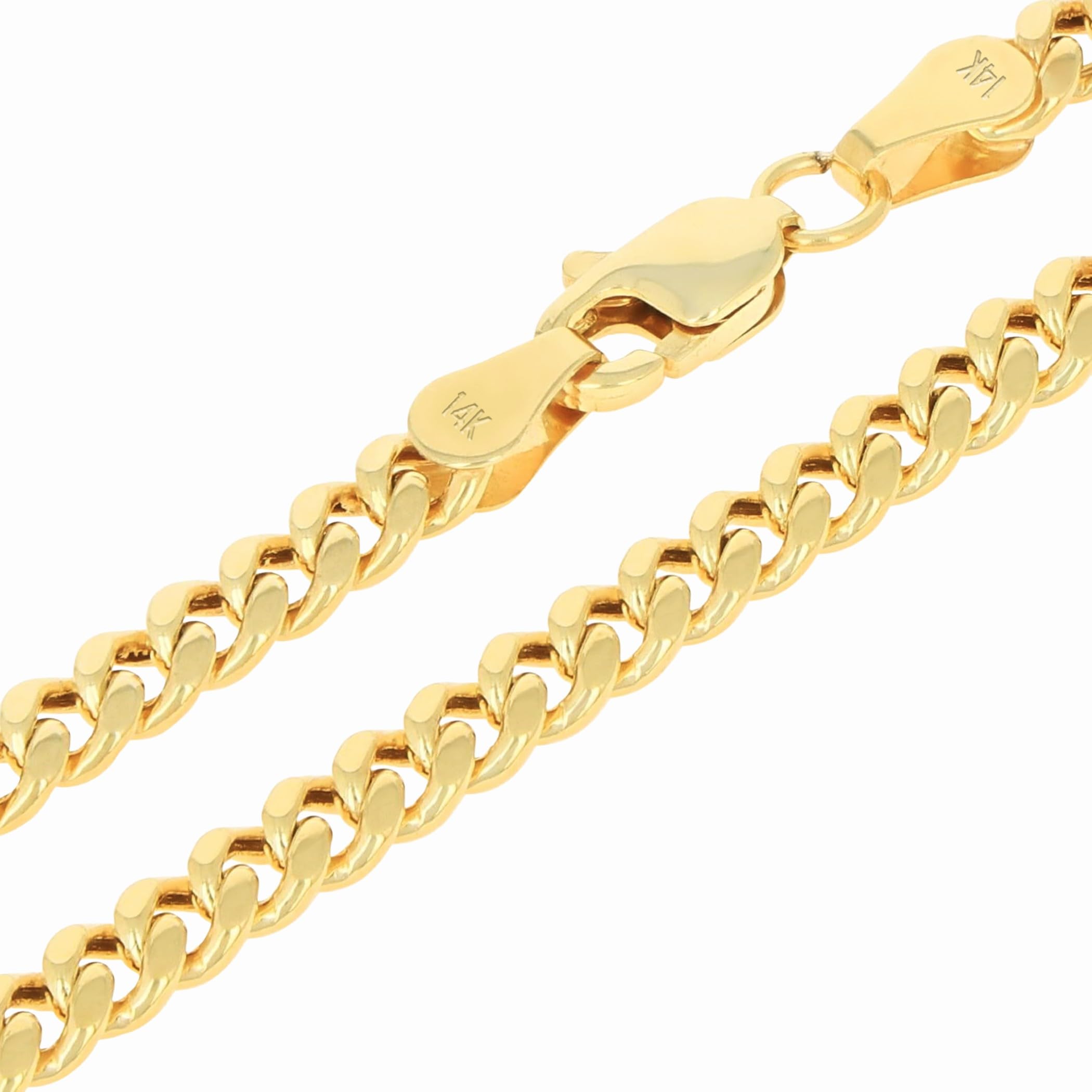 Nuragold 14K 黄色ゴールド 4粍 マイアミキューバリンクチェーンネックレス メンズ レディース 宝飾品 16in 18in 20in 22in 24in 26in 28in 30in  ゴールド  偽
