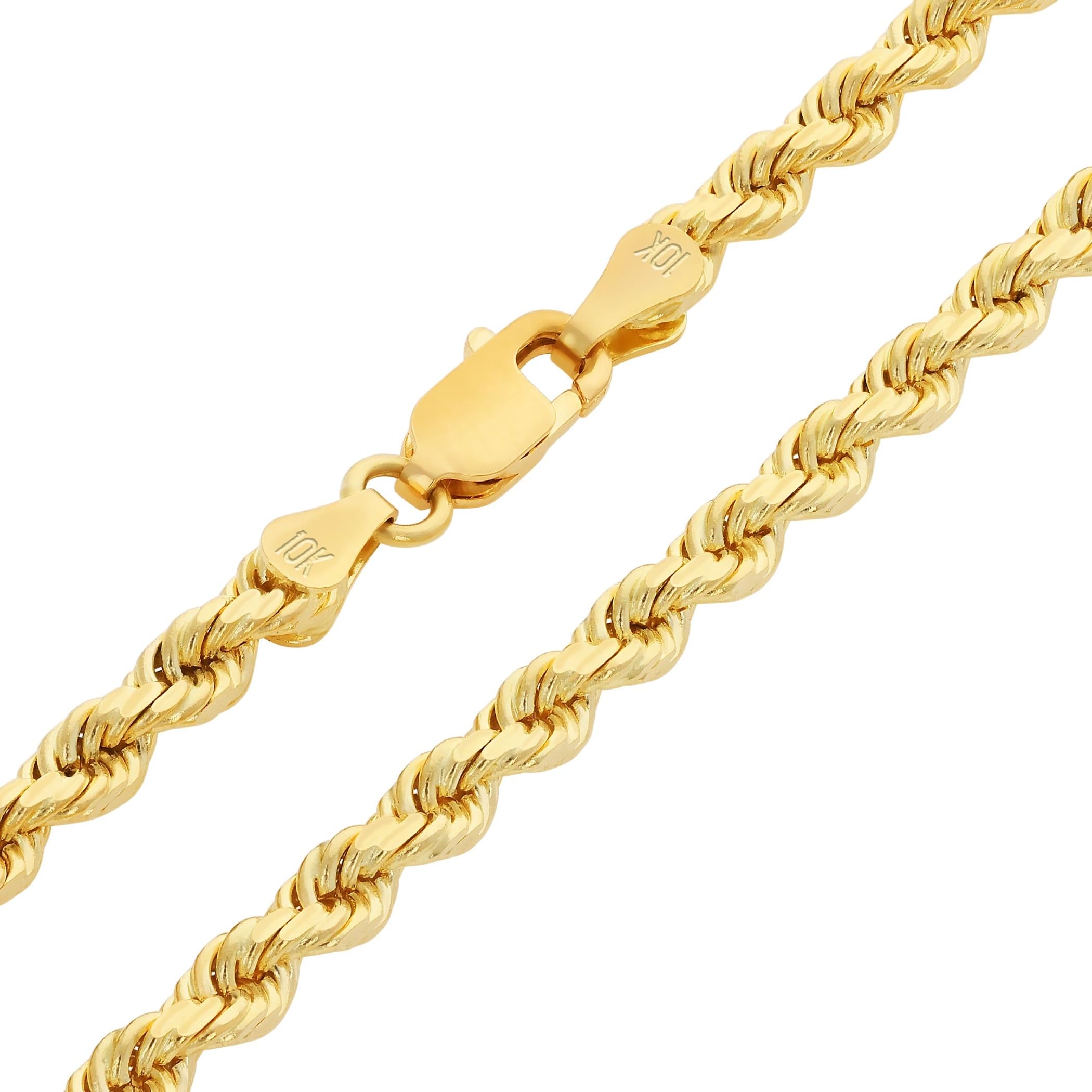 Nuragold 10K 写実的黄色ゴールド 3粍 ソリッドロープチェーン ダイヤモンドカットネックレス (16in~30in) イタリアン宝飾品 男女兼用  22  黄色ゴールド