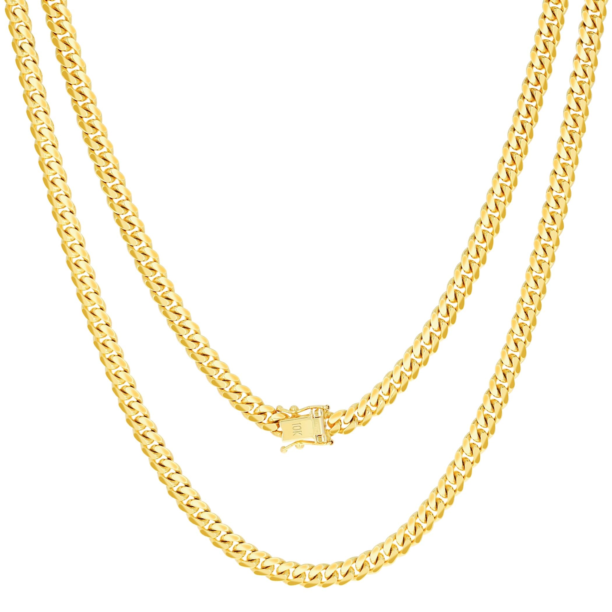 Nuragold 10K 黄色ゴールド 5粍 ソリッドマイアミキューバリンクチェーンペンダントネックレス メンズジュエリーボックスクラスプ 16in 18in 20in 22in 24in 26in 28in 30in  20  ゴールド  貴石なし