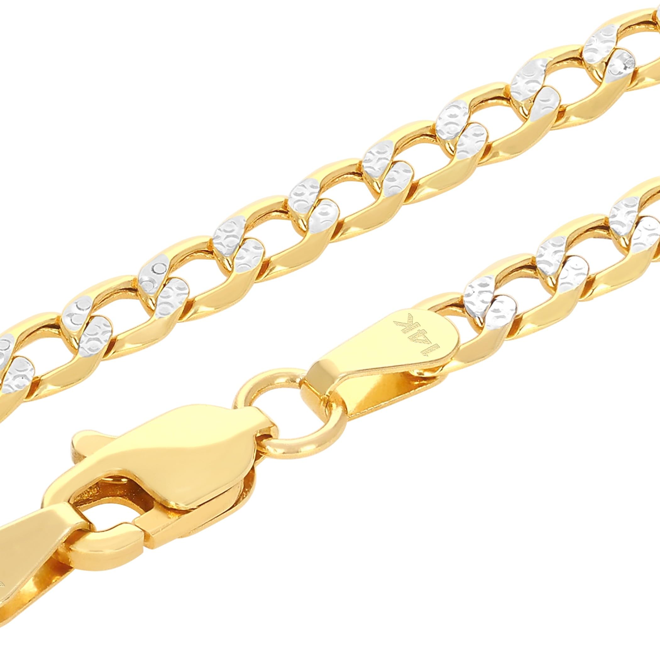 Nuragold 14K黄色ゴールド 3.5粍 キューバ共和国チェーン店 曲線状の形繋がり 金剛石撥ねのける パヴェ ツートーンペンダントネックレス メンズ レディース ロブスターロック 16in 18in 20in 22in 24in 26in 黄色