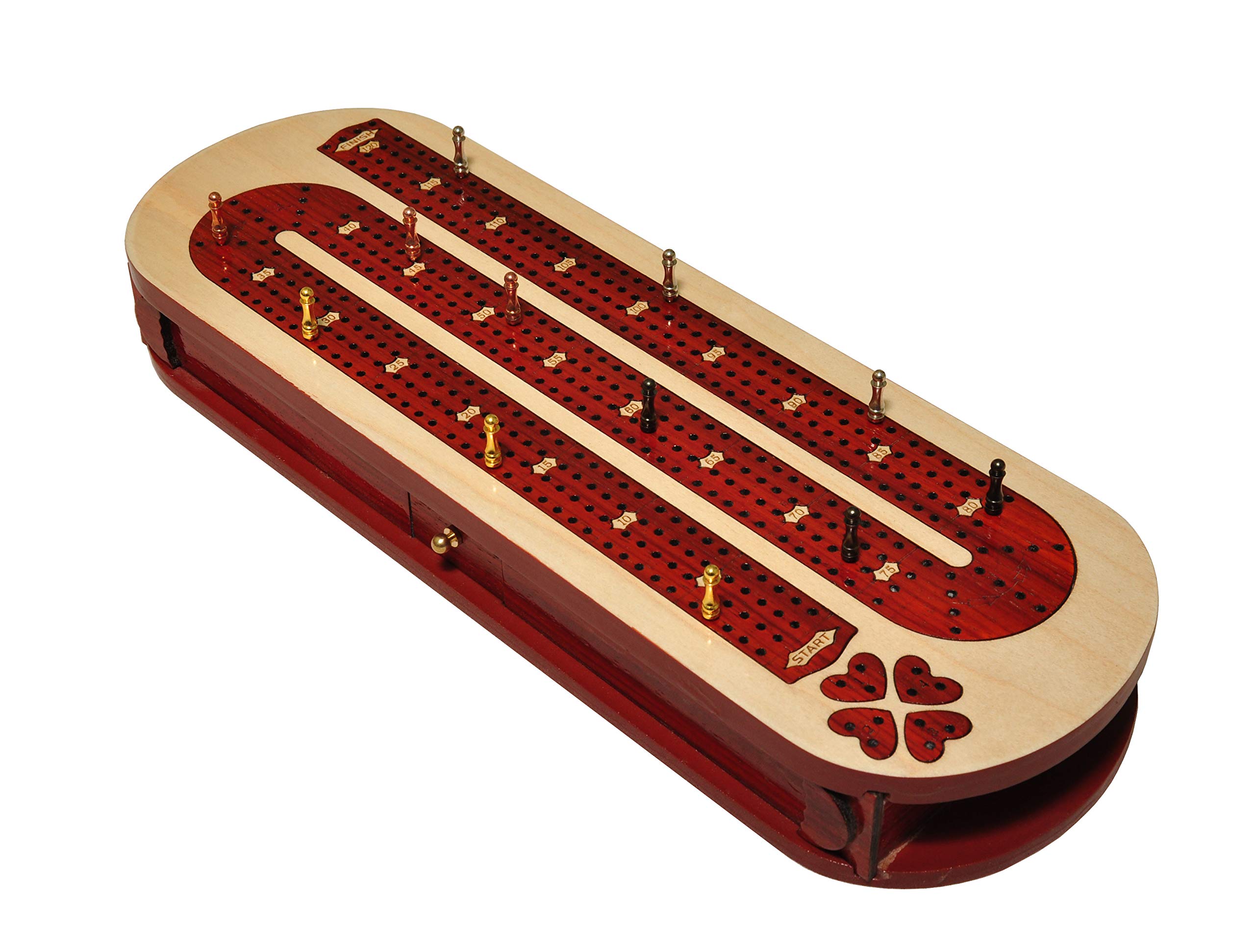 Palm Royal Handicrafts - 4貨物自動車年代順の連続クリベッジボードはブラッドウッドとメープルに象嵌されています。 納める能力のある。