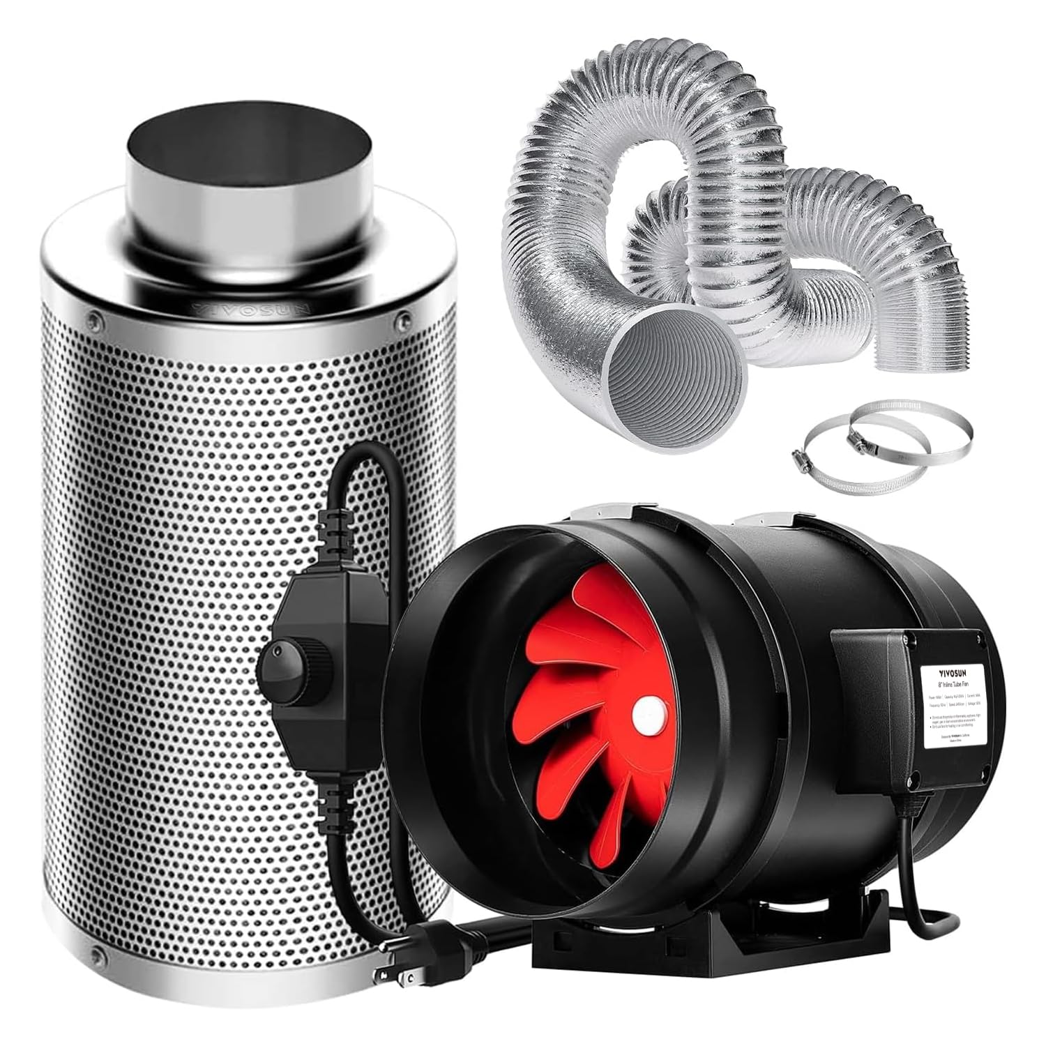 VIVOSUN 換気キット 8インチ 720CFM インラインファン スピードコントローラー付き 8インチ カーボンフィルター 25フィート グロウテント用