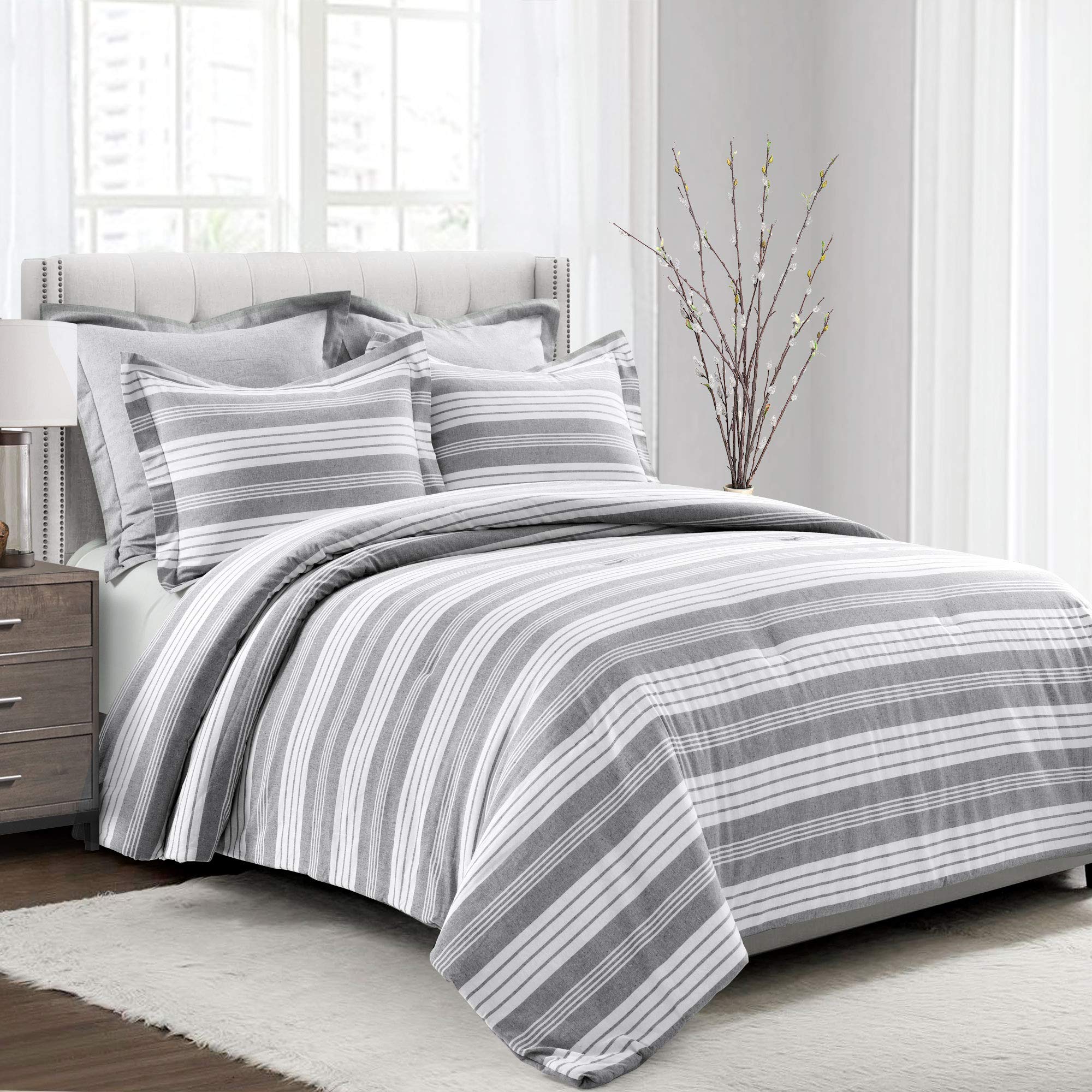 Farmhouse Yarn Dyed Stripe Comforter Gray/White 5Pc Full/Queen