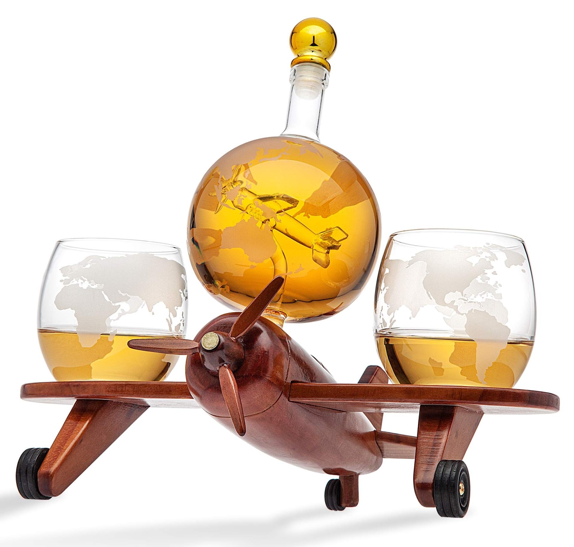 Godinger ウィスキー デキャンタ 飛行機 グローブセット ワールドウィスキーグラス2個付き - リキュールスコッチ バーボン ウォッカ用