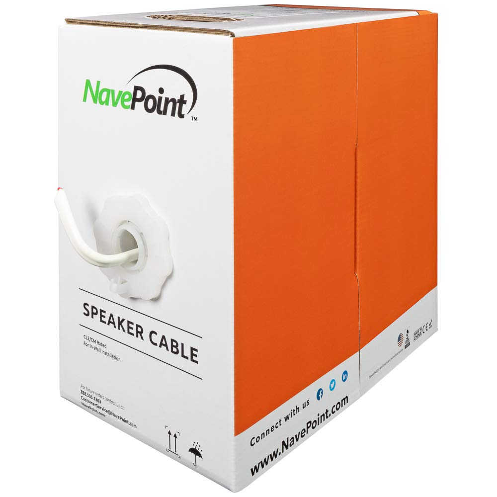 NavePoint 250フィート 壁オーディオスピーカーケーブル ワイヤー CL2 18/4 AWG ゲージ 4コンダクター バルク ホワイト|global研究所