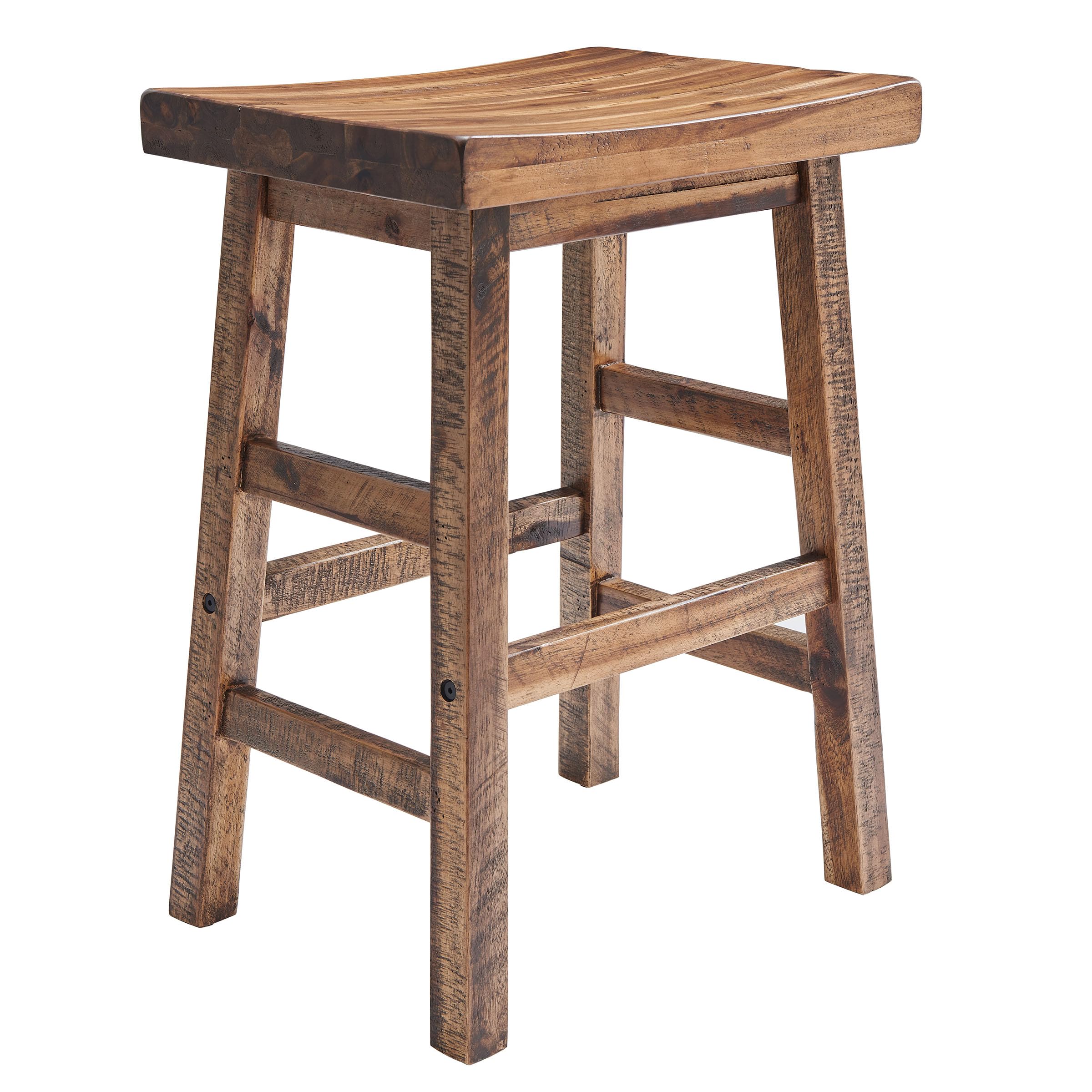 Alaterre Furniture Durango 高さ26インチ インダストリアルウッド カウンターハイト スツール バースツール キッチン シーティング ビンテージスタイル サドルシート 快適 素朴なインダストリアル、ライトまたはダークトーンのラッカー仕上げ｜global研究所