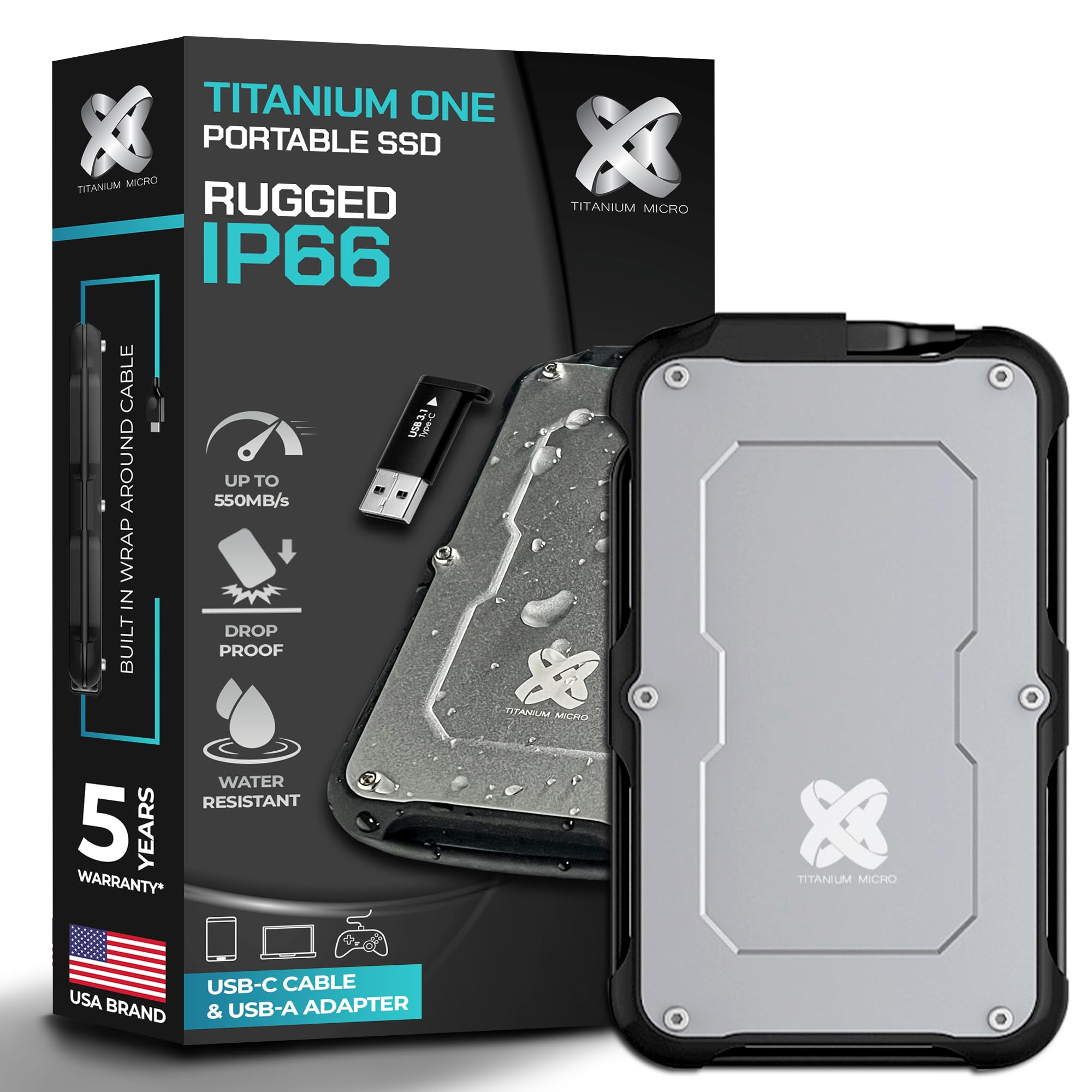 Titanium One Portable SSD - 4肺結核 - 3D NAND Flash High Speed Performace USB 3.0 External Solid State Drive