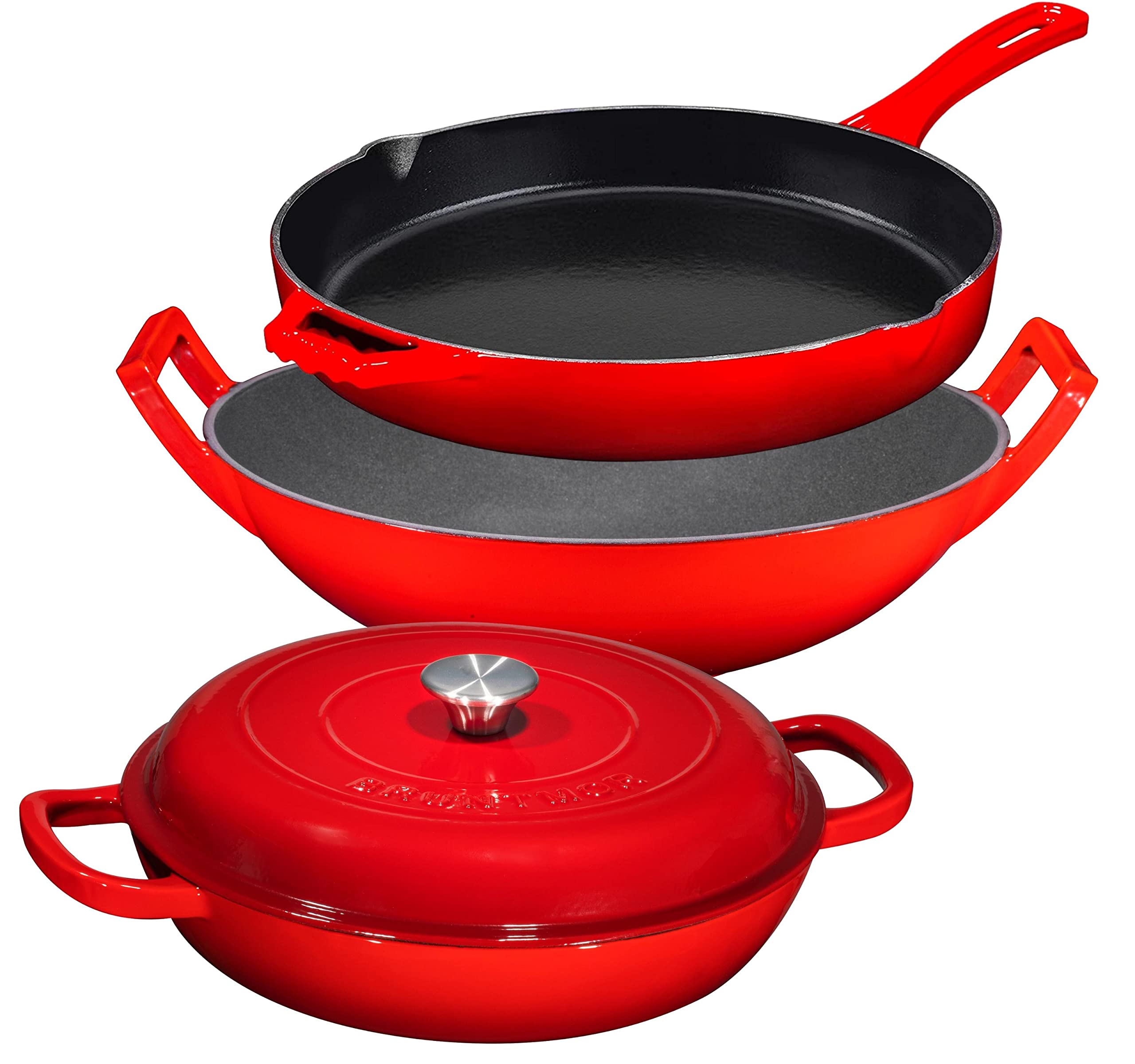 エナメル鋳鉄 3点仕掛ける バンドル差し上げ物仕掛ける 3.8クオート ブレイザー食麺麭 12in スキネットボール \u0026 3クオート バルティ皿 膳立て物の具仕掛ける
