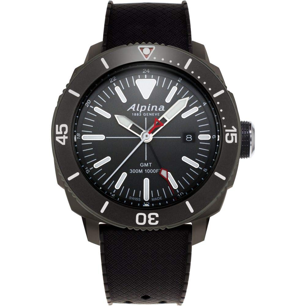 ALPINA メンズ Seastrong Diver 300 GMT クォーツ 発光マーカー 単方向ベゼル 1 000フィート WR 44mm ブラック ダイバー。｜global研究所