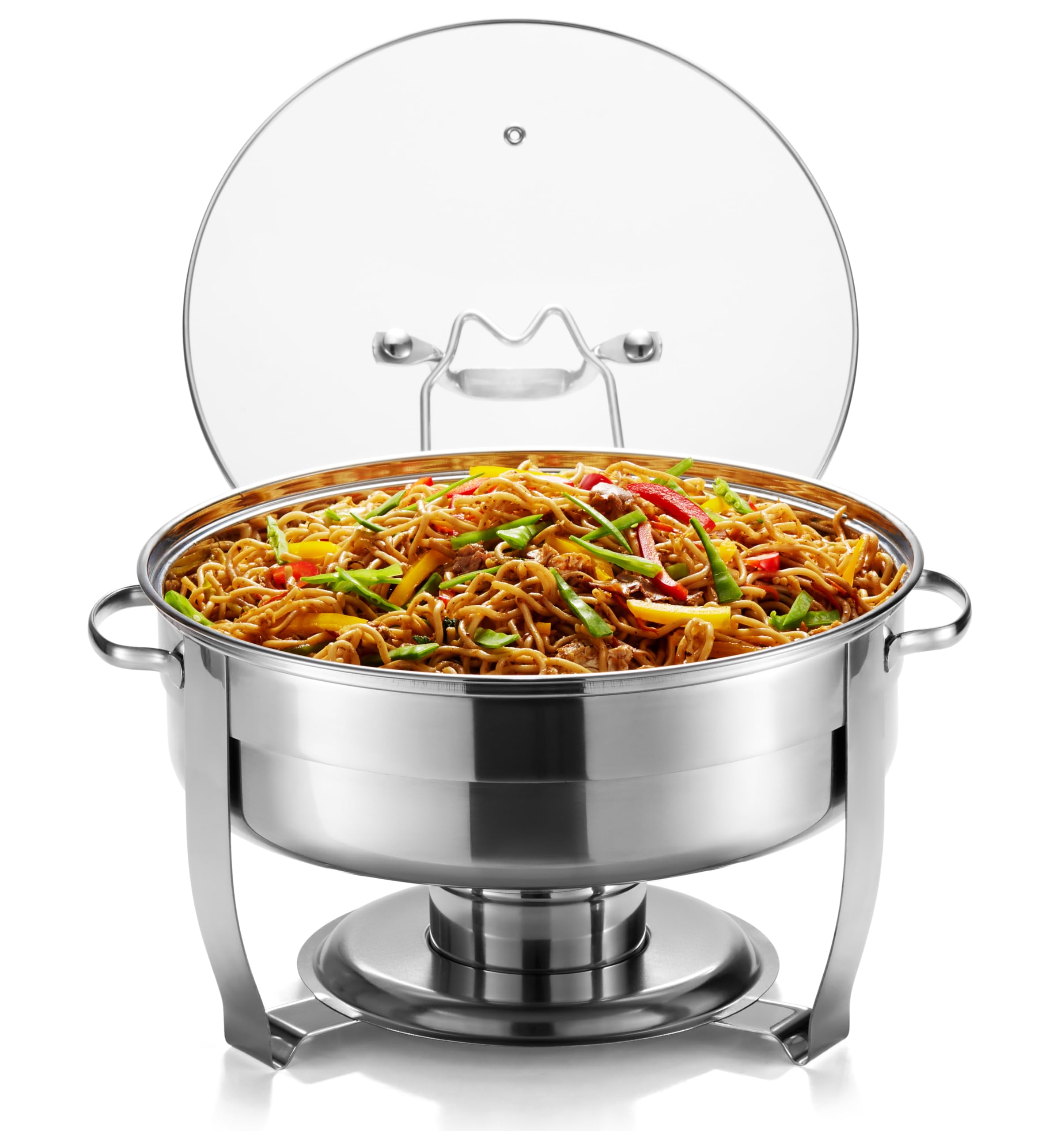 Kook (クック) ビュッフェ用チャッフィングディッシュセット ケータリングフードウォーマー ラウンドディッシュ ウォーマートレイ ステンレススチール ガラスカバーとホルダー付き パーティー ディナー用 4.5クォート｜global研究所
