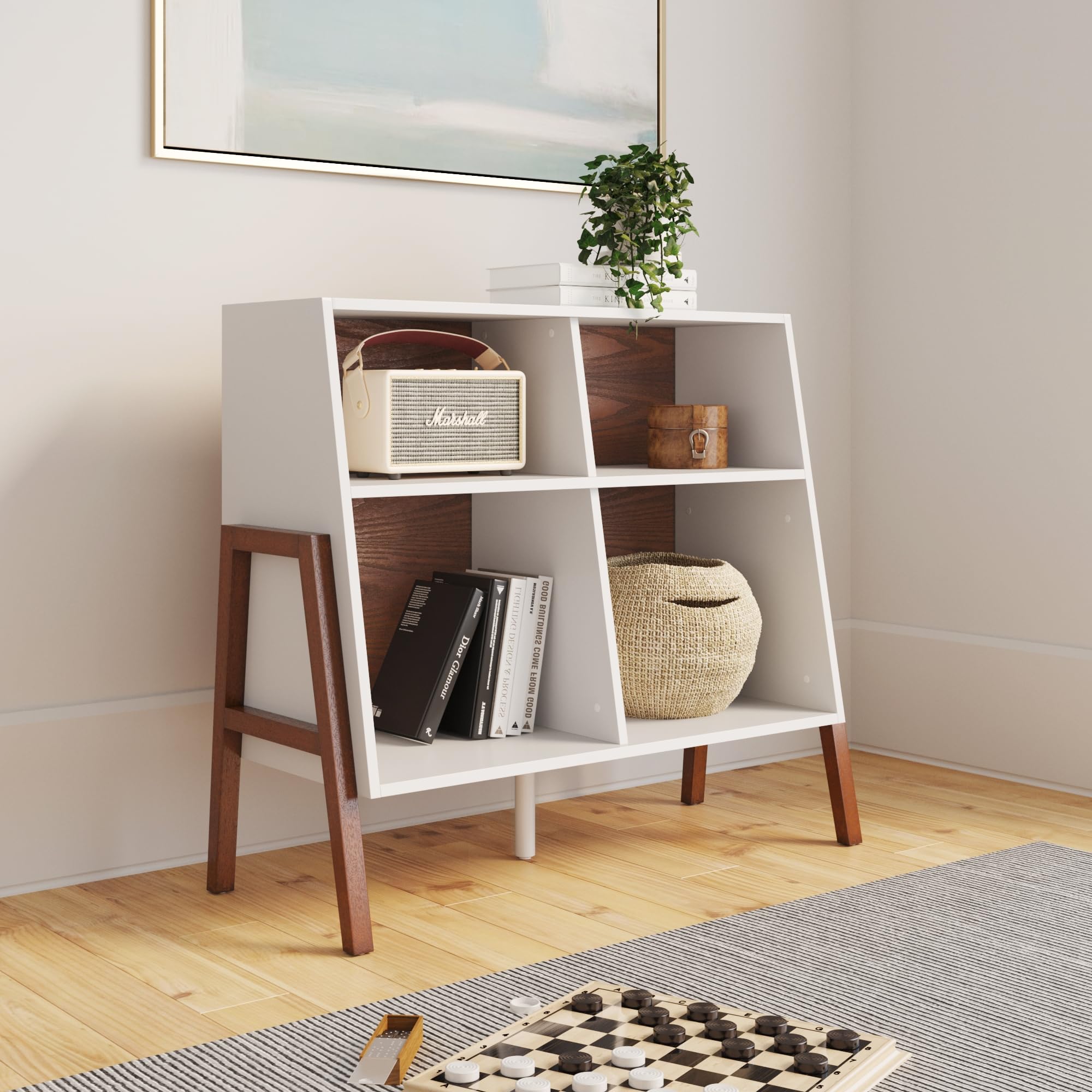 Nathan James Telos 4-Cube Organizer  Storage Open Cubby Shelf with Angled Design  Wood  Brown/Glossy White 141［並行輸入］
