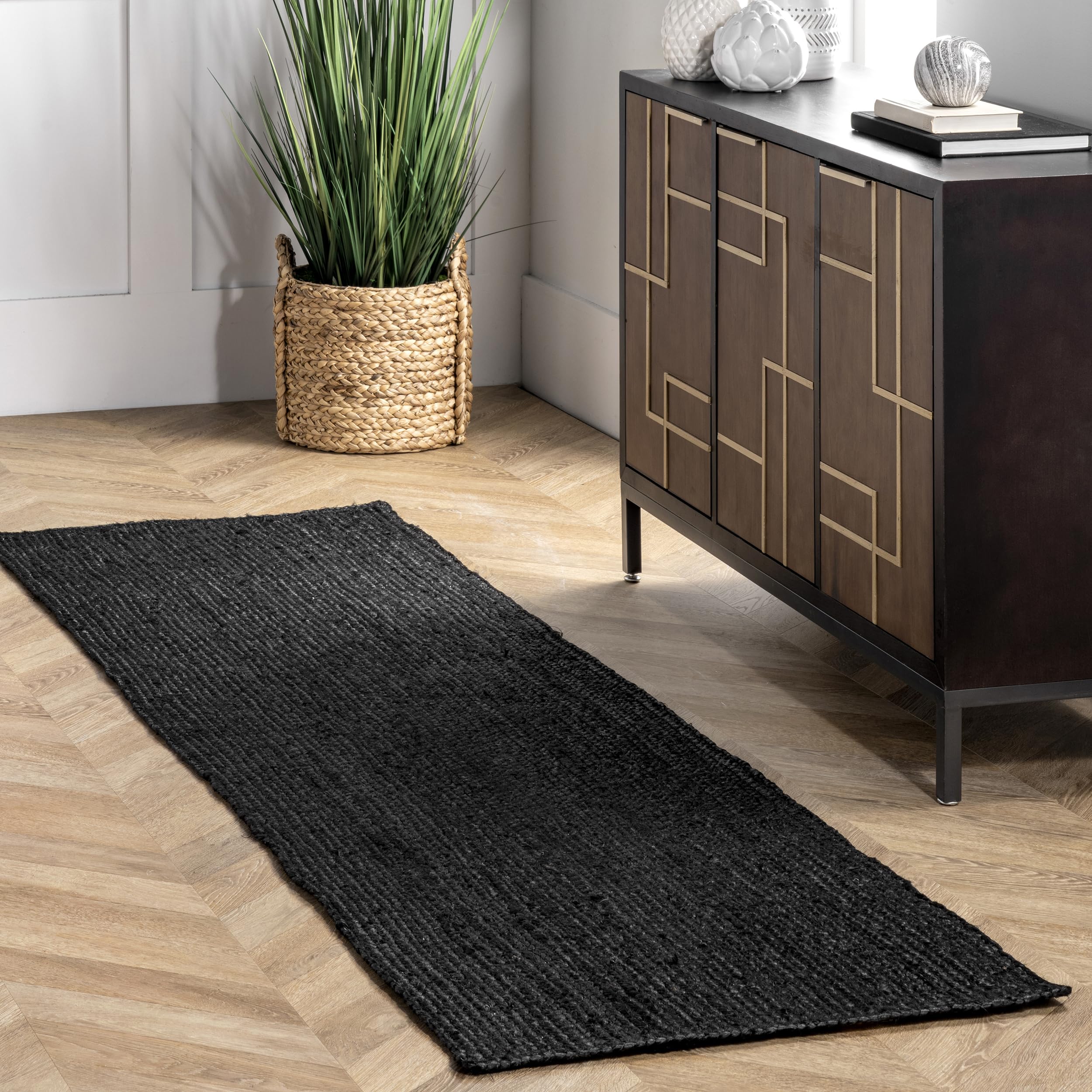 nuLOOM Rigo Hand Woven Jute Runner Rug  2\u0027 6 x 6\u0027  Black