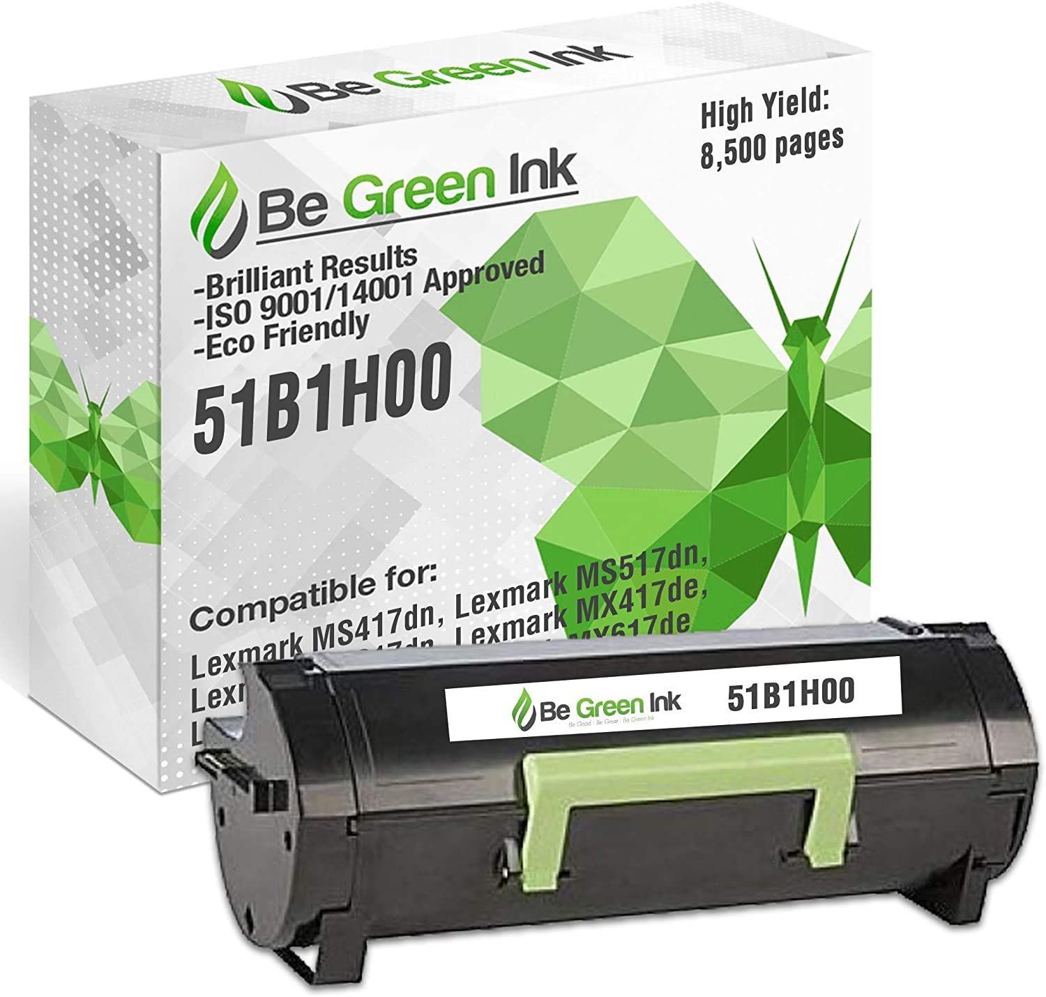 Be Green Ink 互換交換用トナーカートリッジ Lexmark MS417 MX417 MS517 MX617 MS417dn MS517dn MS617dn MX417de MX517de MX617de - 51B1H00 ブラックトナー (8.5kイールド)