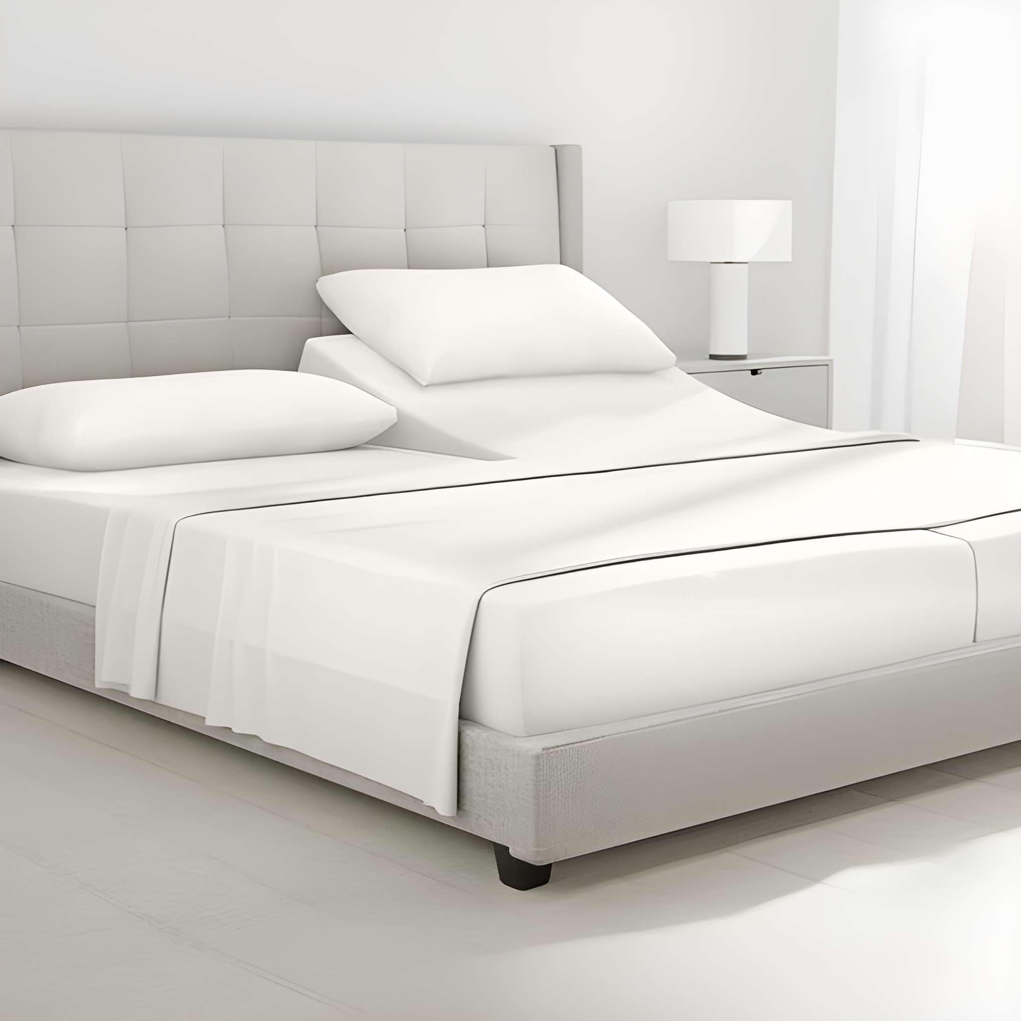 Sleepwell スプリットカリフォルニアキングベッドシーツセット(5平和条約)400スレッドカウント-100%コットンスプリットシーツセット、調節する能力のあるな寝台用、マットレスに嵌まる16inのディープポケット(スプリットカリフォルニアキング、白いこと無地)