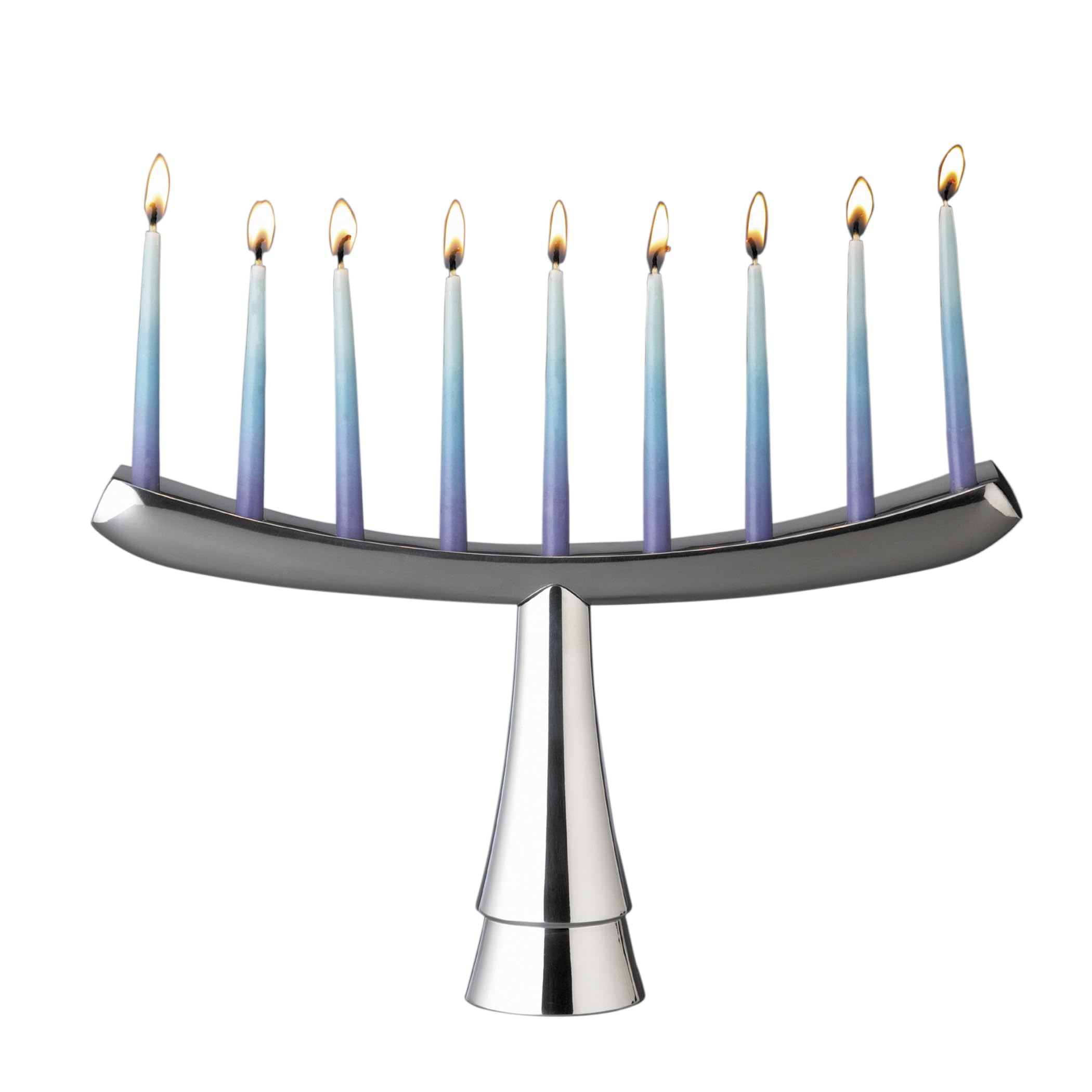 nambe Menorah | 12.5 x 7.5in ハヌカメノラ | ナンベアロイ製 | ハヌカのかざり付けるメノラ | 言い慣わし的な9本の蝋燭を守りつづける (3/8in) | Marilyn Davidsonによるひな型